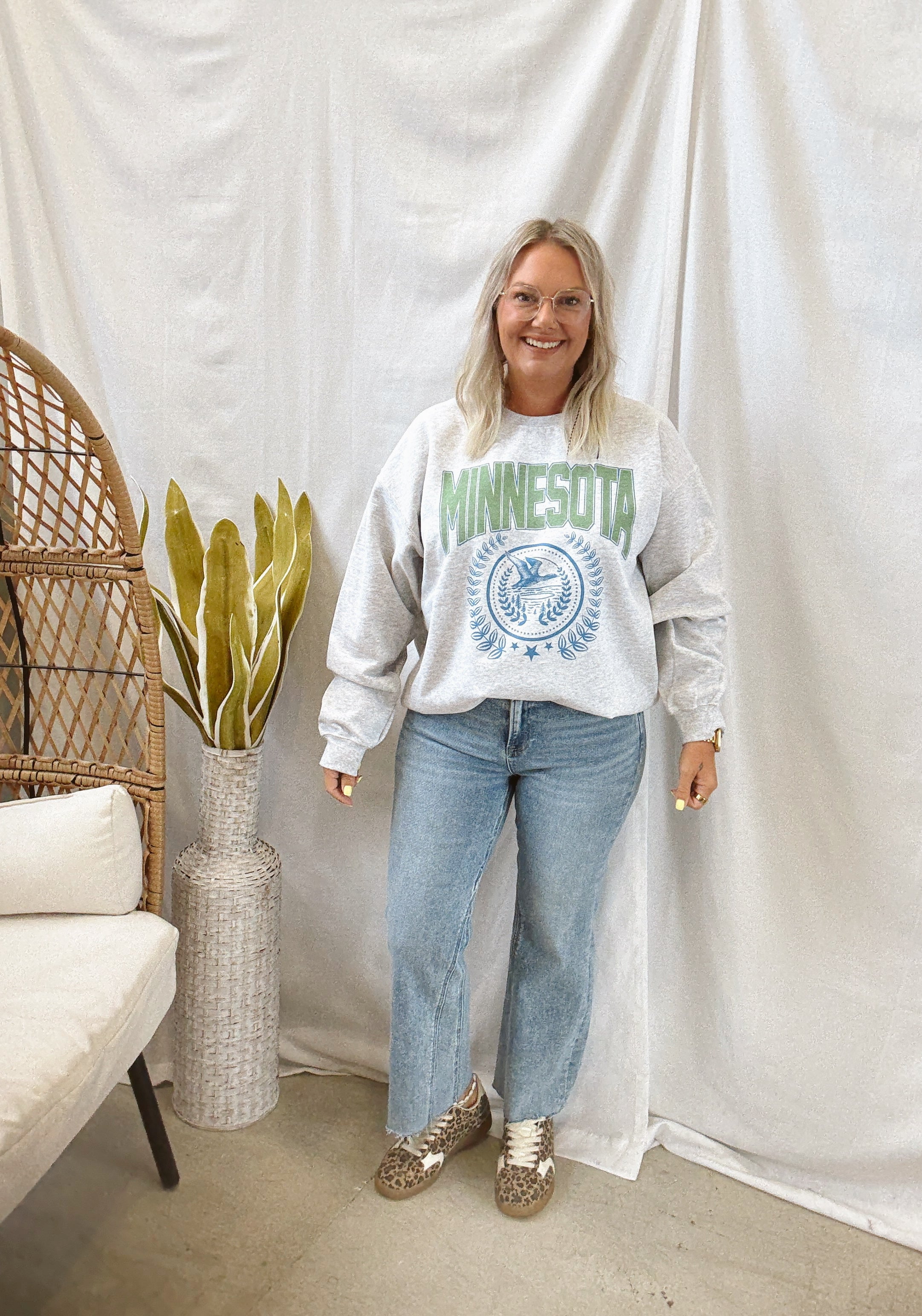 Minnesota Wreath Graphic Sweatshirt-Sweatshirts-blume-The Silo Boutique, Women's Fashion Boutique Located in Warren and Grand Forks North Dakota