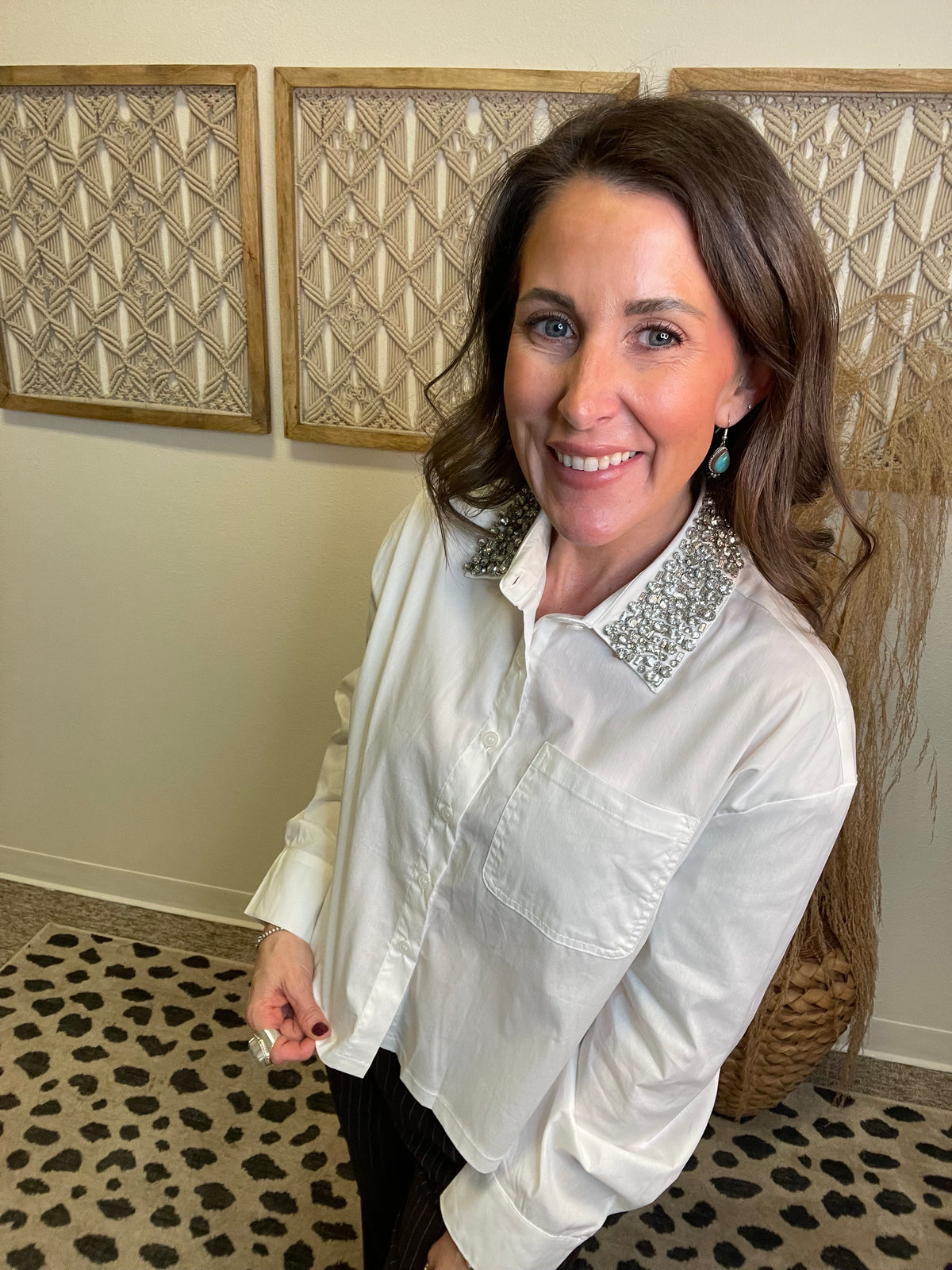 Elan Emily Rhinestone Top-White-Long Sleeve Tops-elan-The Silo Boutique, Women's Fashion Boutique Located in Warren and Grand Forks North Dakota