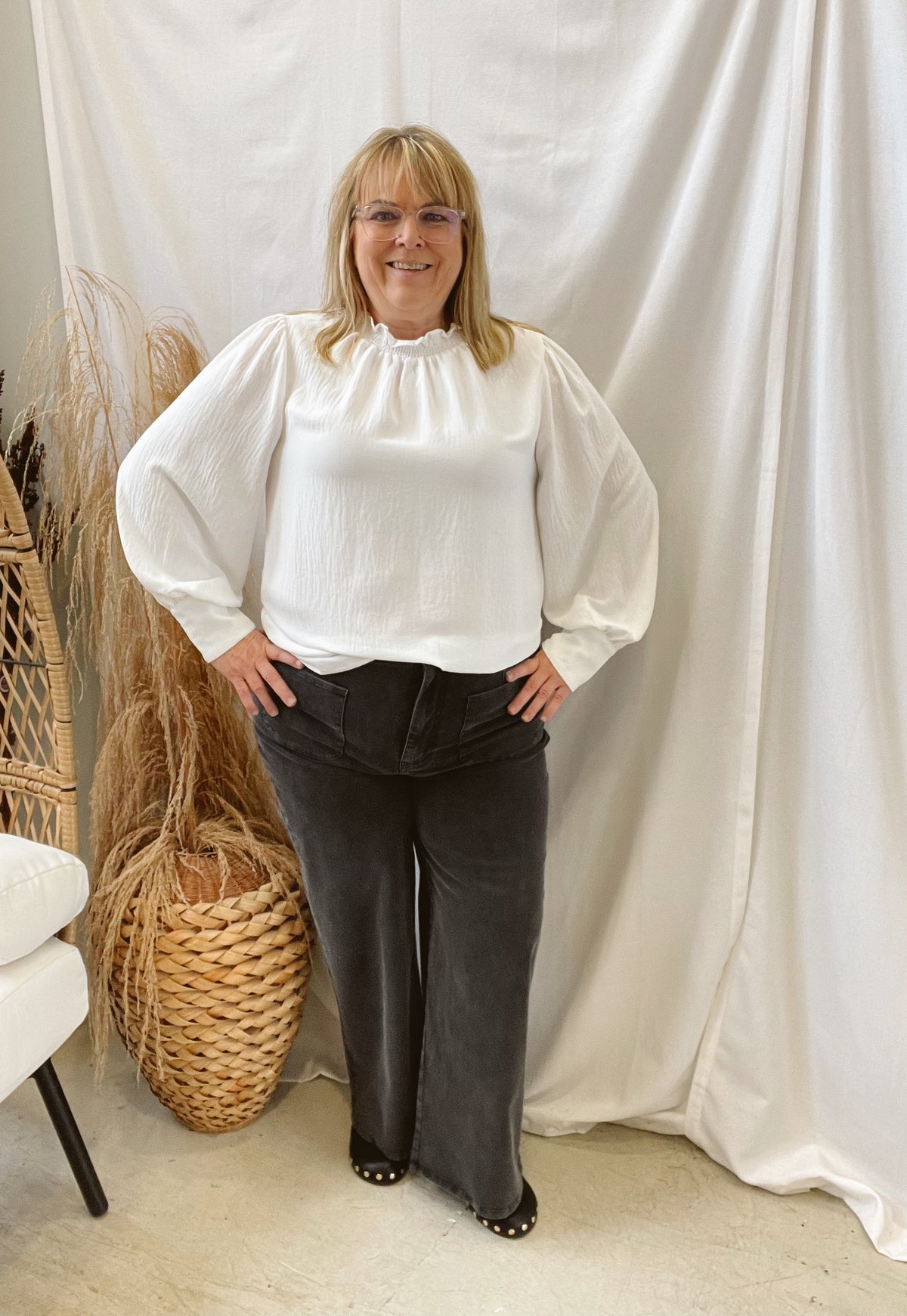 Long Sleeve Airflow Blouse-White-Long Sleeve Tops-oddi-The Silo Boutique, Women's Fashion Boutique Located in Warren and Grand Forks North Dakota