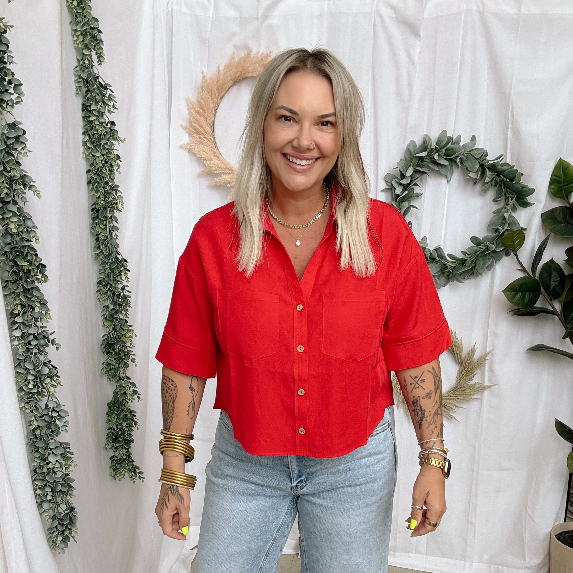 Free Moving Short Sleeve Top-Red-Short Sleeve Tops-hyfve-The Silo Boutique, Women's Fashion Boutique Located in Warren and Grand Forks North Dakota