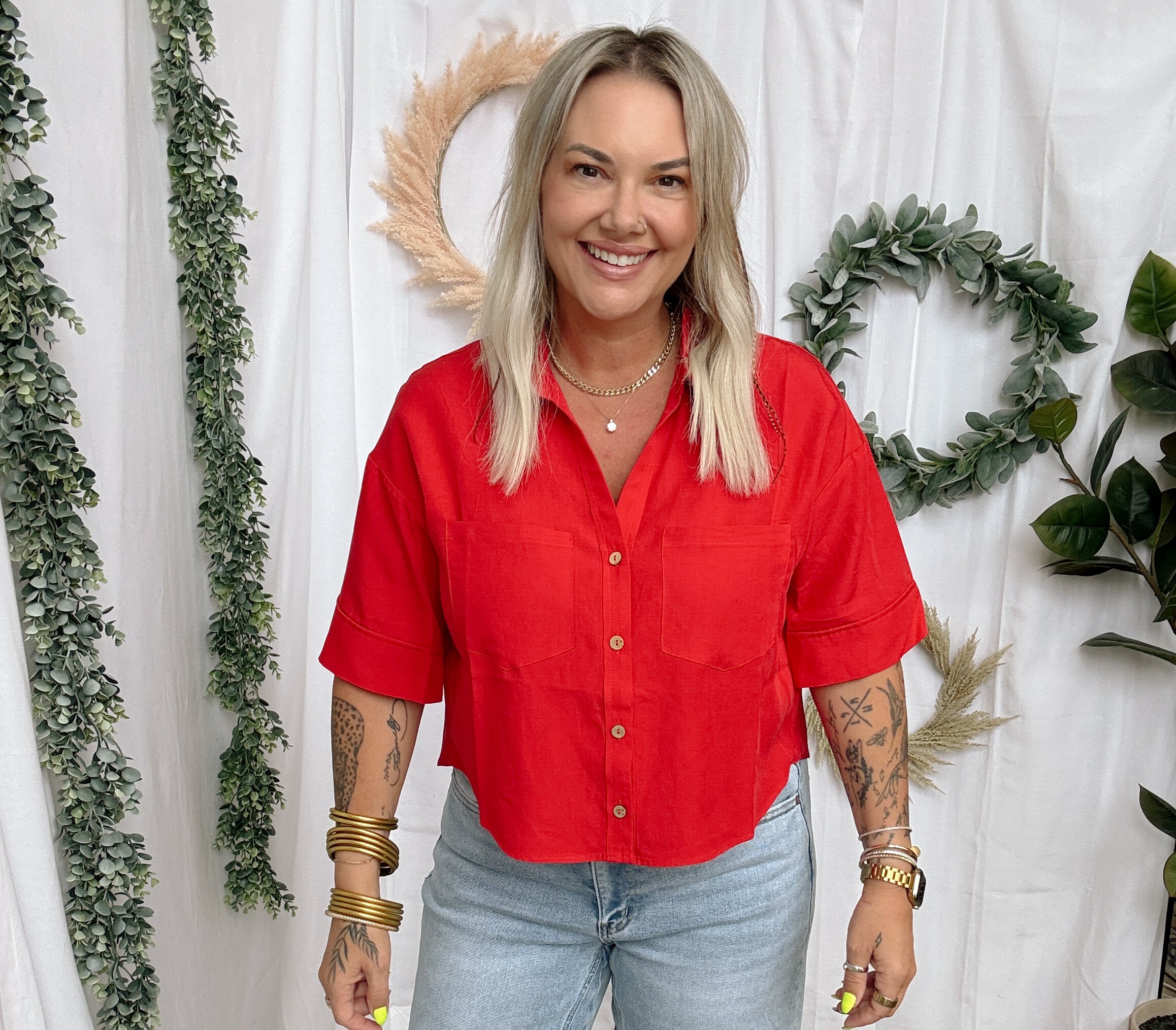 Free Moving Short Sleeve Top-Red-Short Sleeve Tops-hyfve-The Silo Boutique, Women's Fashion Boutique Located in Warren and Grand Forks North Dakota