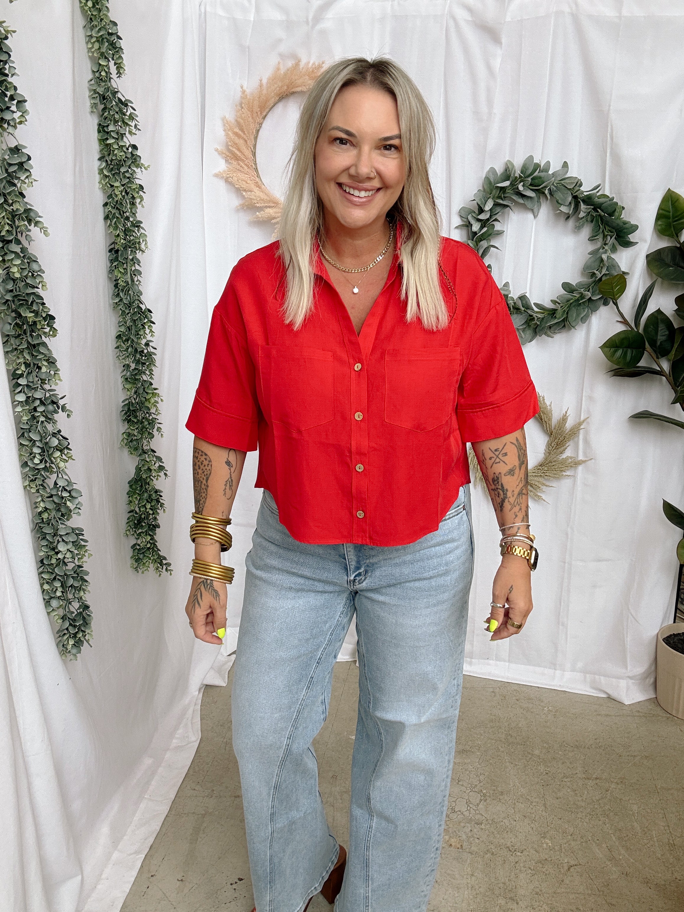 Free Moving Short Sleeve Top-Red-Short Sleeve Tops-hyfve-The Silo Boutique, Women's Fashion Boutique Located in Warren and Grand Forks North Dakota