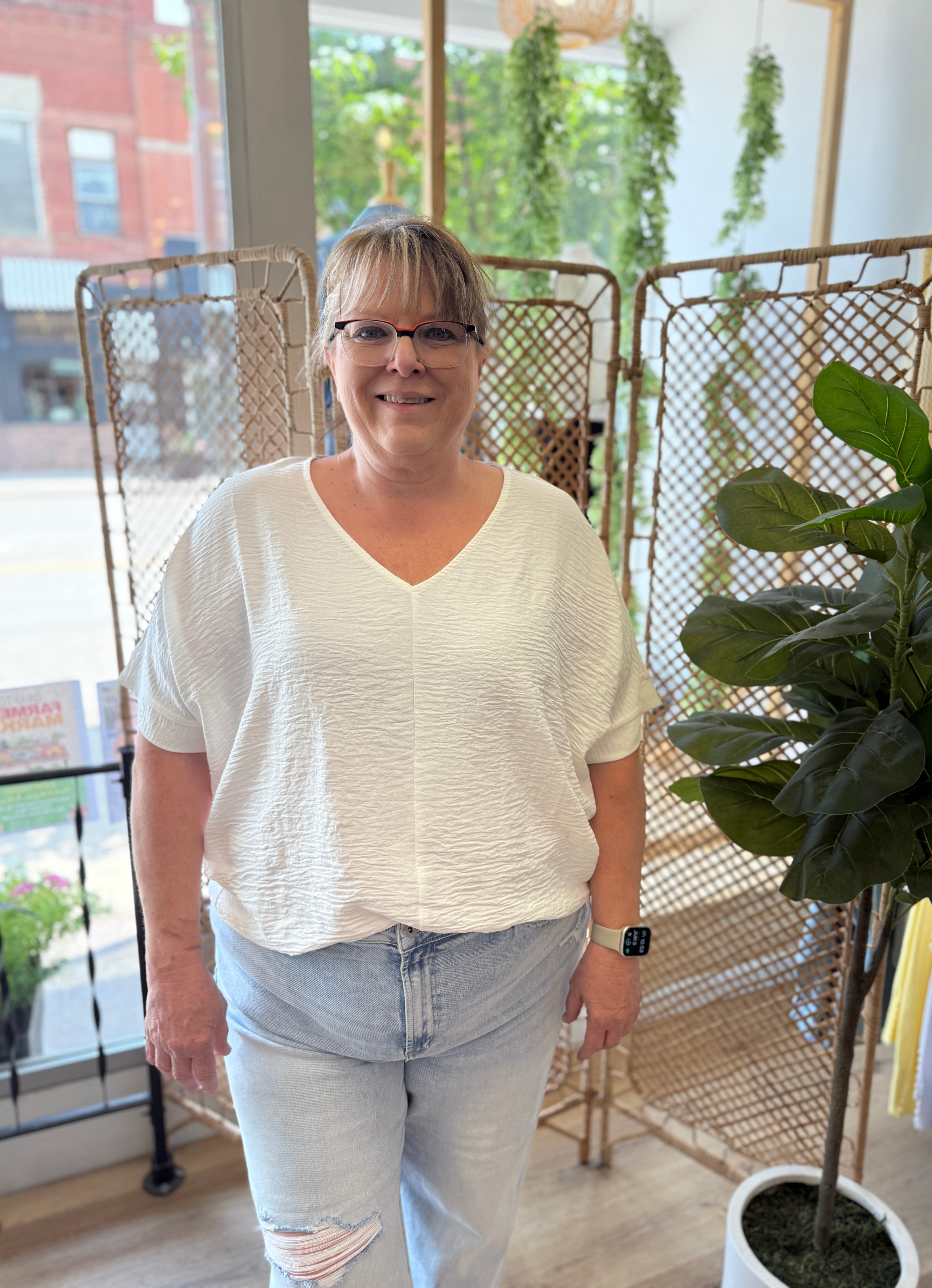 Zen V Neck Seam Top-White-Short Sleeve Tops-Zenana-The Silo Boutique, Women's Fashion Boutique Located in Warren and Grand Forks North Dakota