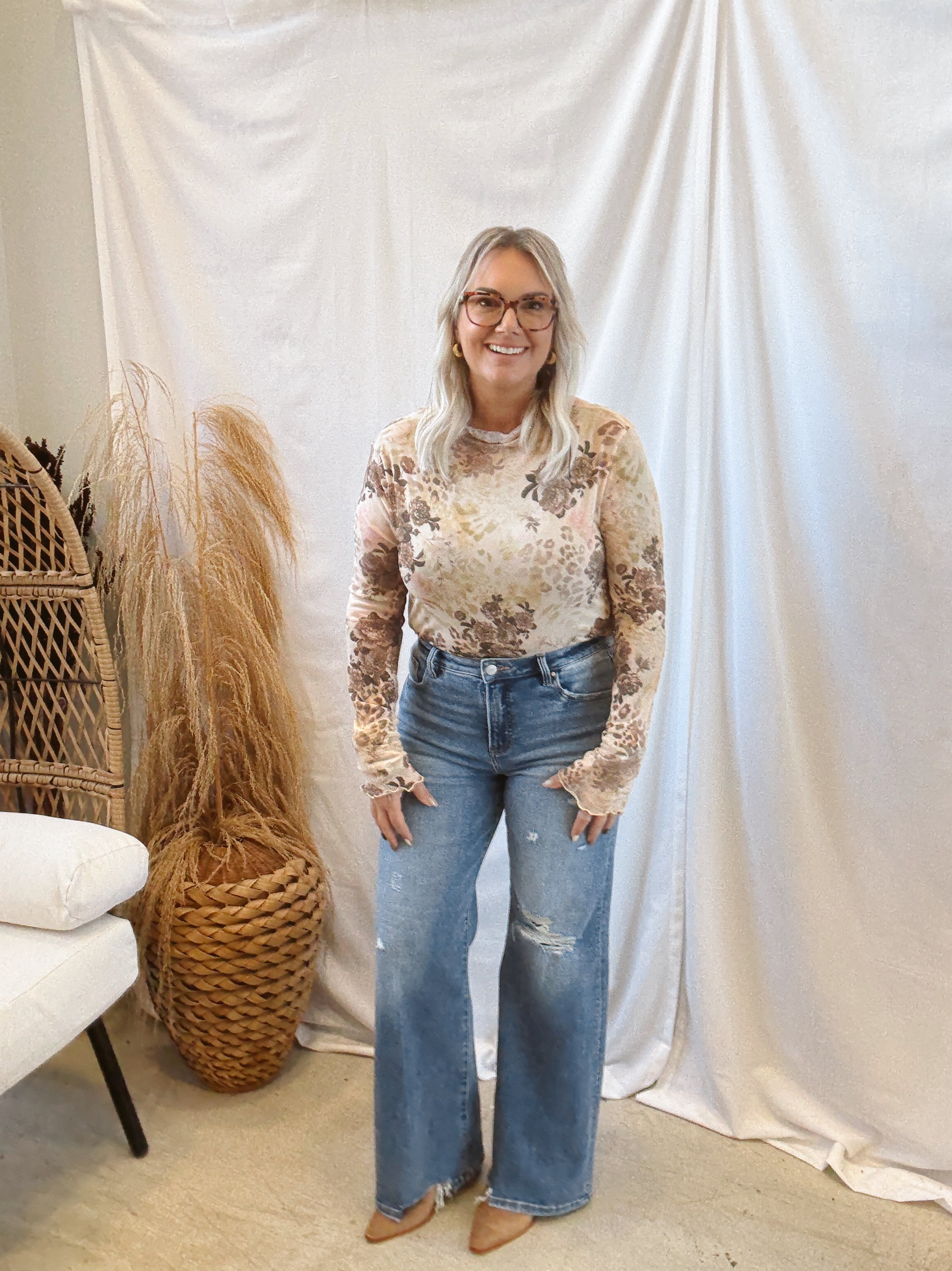 Taupe Animal Mix Mesh Top-Long Sleeve Tops-haptics-The Silo Boutique, Women's Fashion Boutique Located in Warren and Grand Forks North Dakota