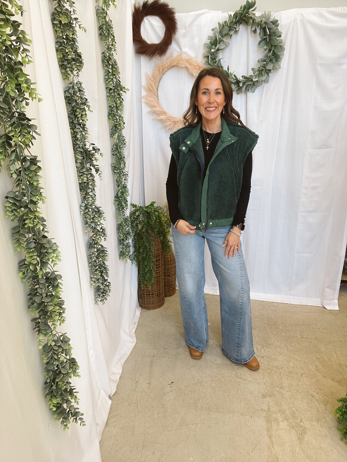 Sherpa Stand Collar Vest-Hunter Green-Vests-hyfve-The Silo Boutique, Women's Fashion Boutique Located in Warren and Grand Forks North Dakota