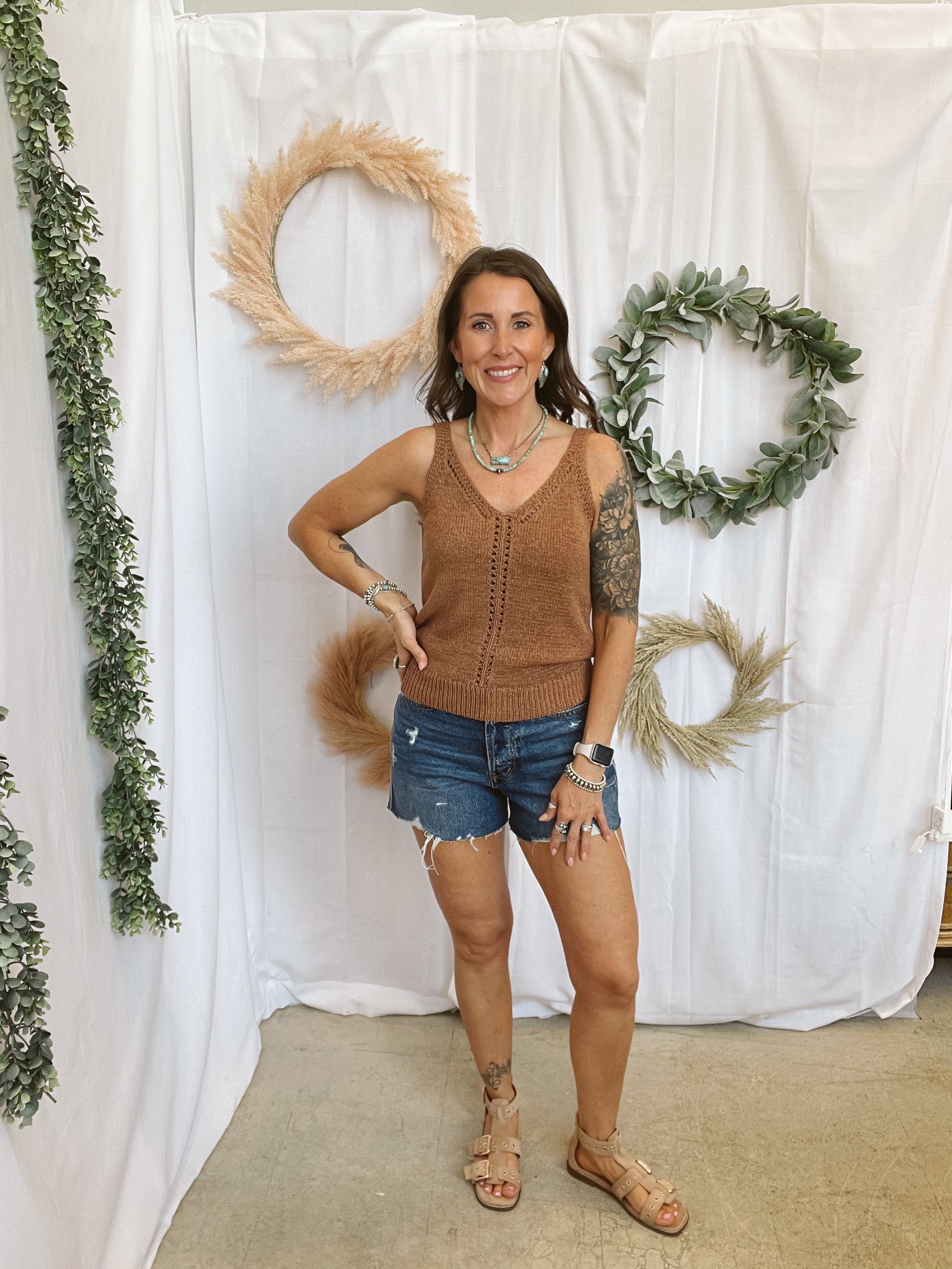 Pointelle Tank Top-Caramel-Tank Tops-be cool-The Silo Boutique, Women's Fashion Boutique Located in Warren and Grand Forks North Dakota