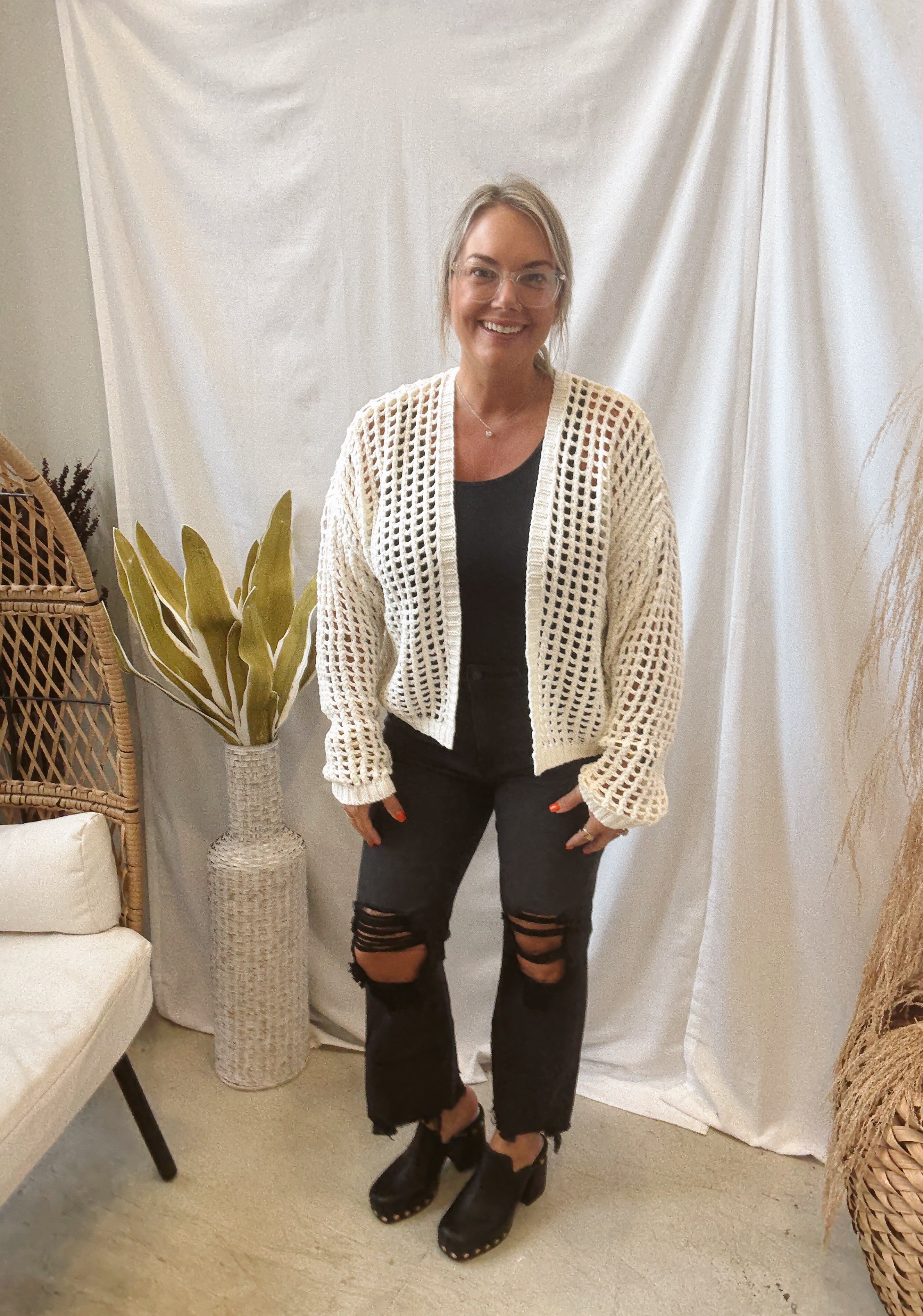 Rae Crochet Open Cardigan-Cardigans-Doe and Rae-The Silo Boutique, Women's Fashion Boutique Located in Warren and Grand Forks North Dakota