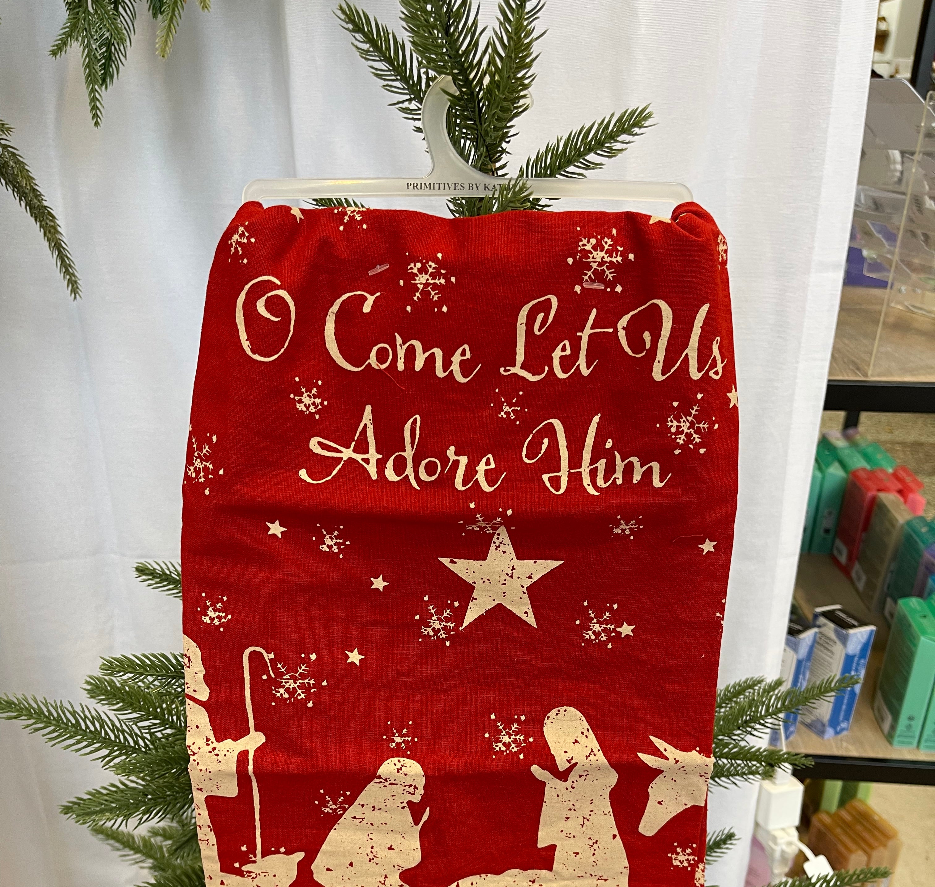 Let Us Adore Him Kitchen Towel-Tea Towels-primitives-The Silo Boutique, Women's Fashion Boutique Located in Warren and Grand Forks North Dakota