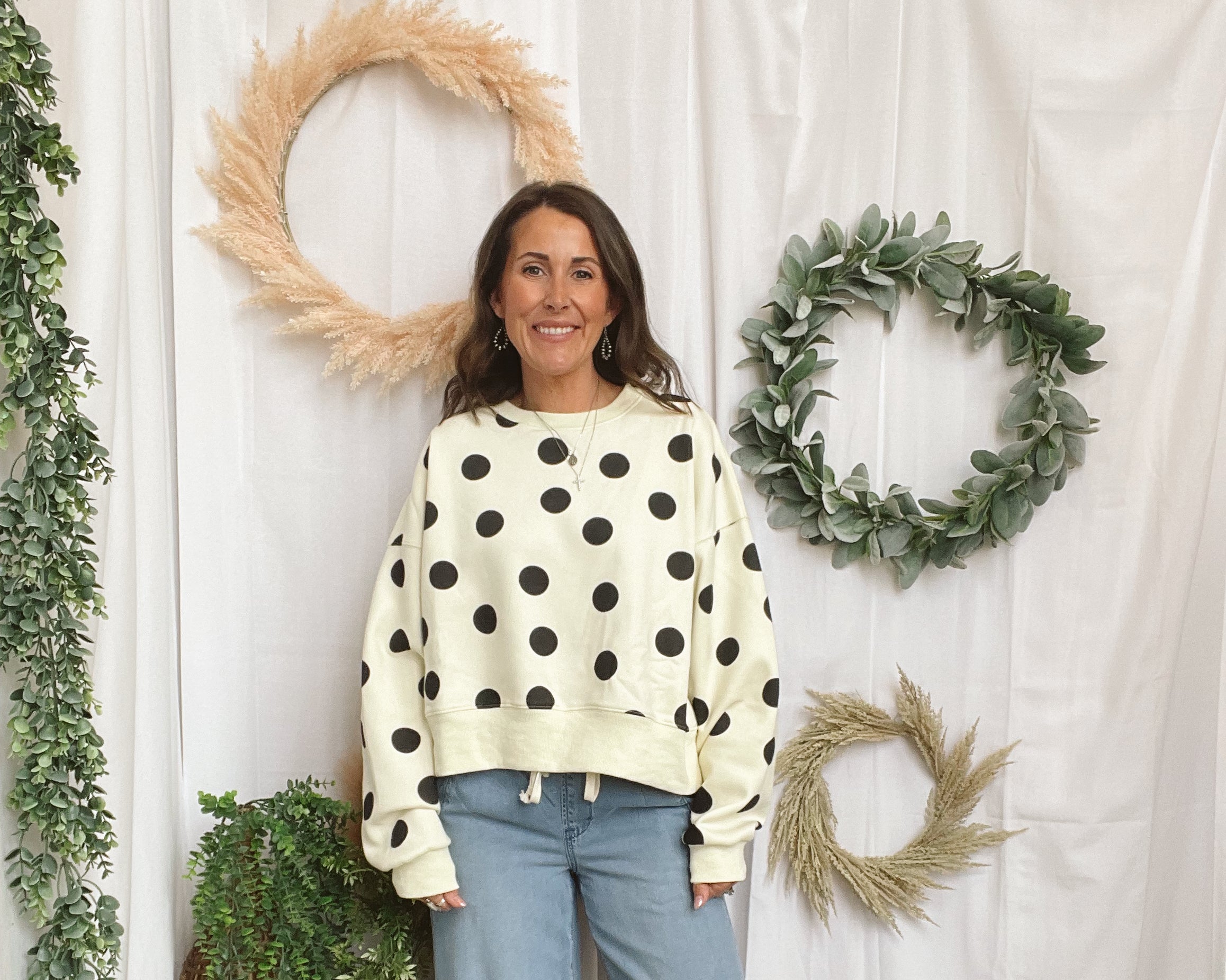 Poppy Polka Dot Sweatshirt-Sweatshirts-poppy-The Silo Boutique, Women's Fashion Boutique Located in Warren and Grand Forks North Dakota