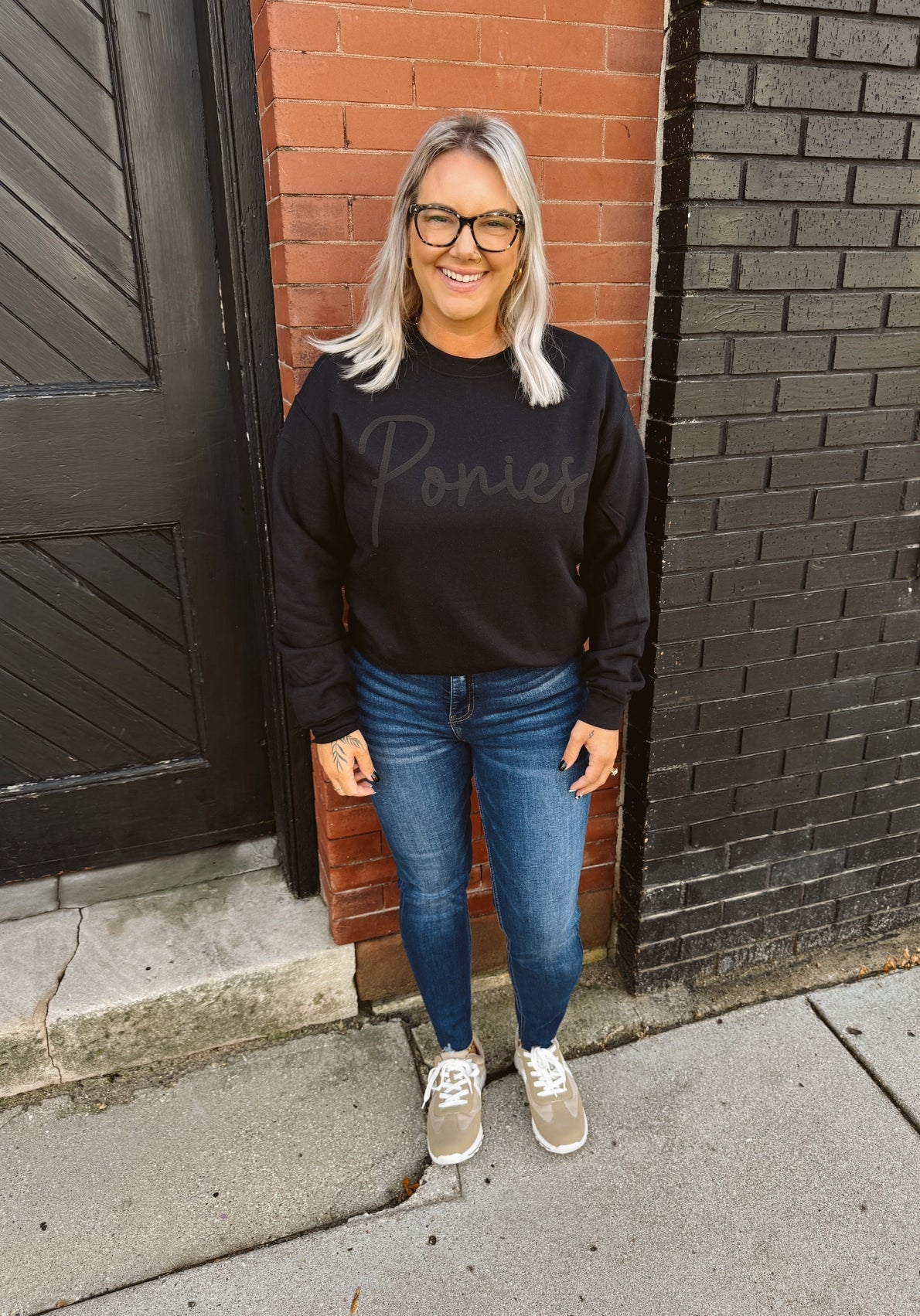 Black on Black Pony Puff Sweatshirt-Final Sale-Sweatshirts-central-The Silo Boutique, Women's Fashion Boutique Located in Warren and Grand Forks North Dakota