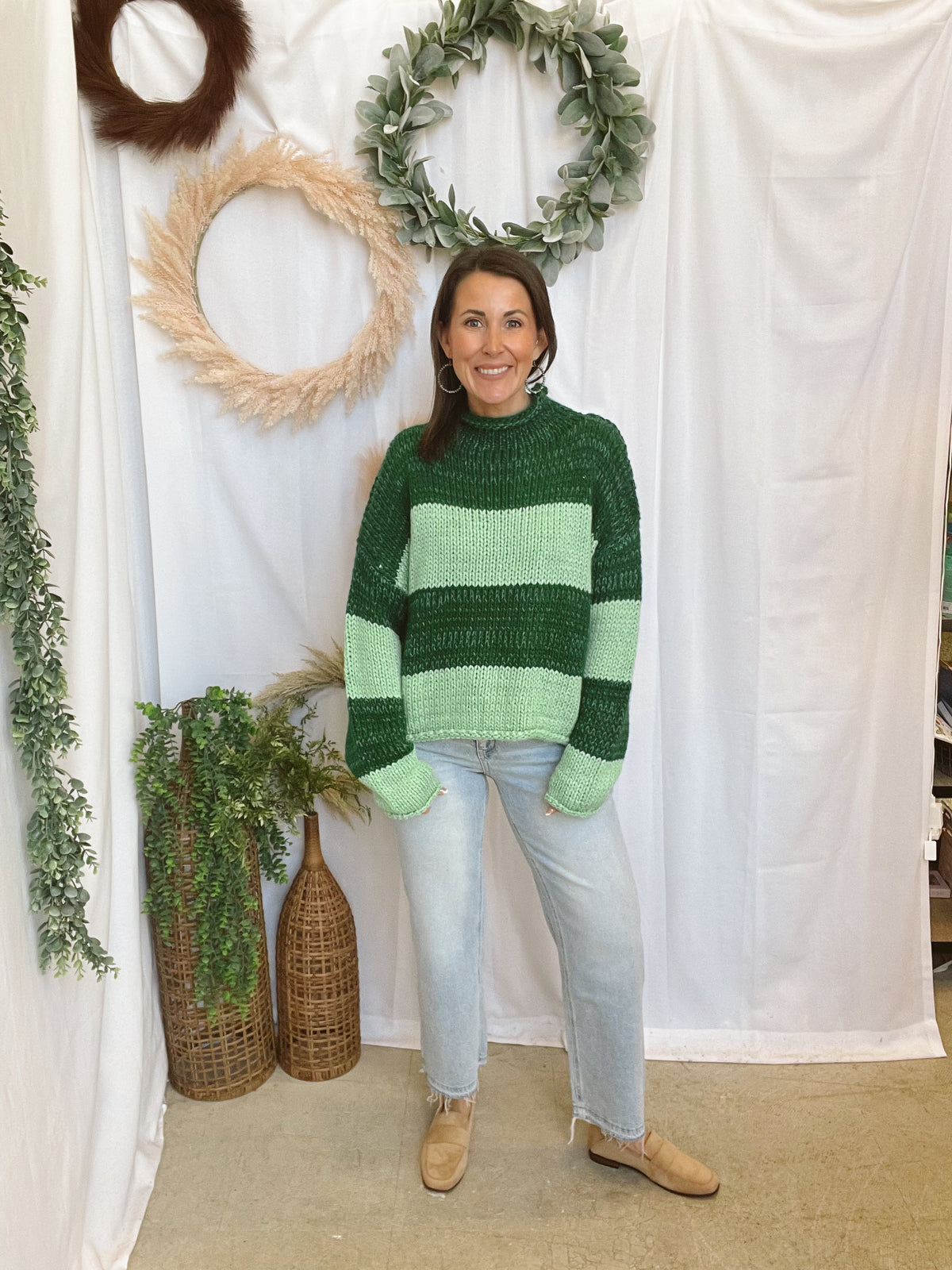 Minted Green Stripe Sweater-Sweaters-cotierra-The Silo Boutique, Women's Fashion Boutique Located in Warren and Grand Forks North Dakota