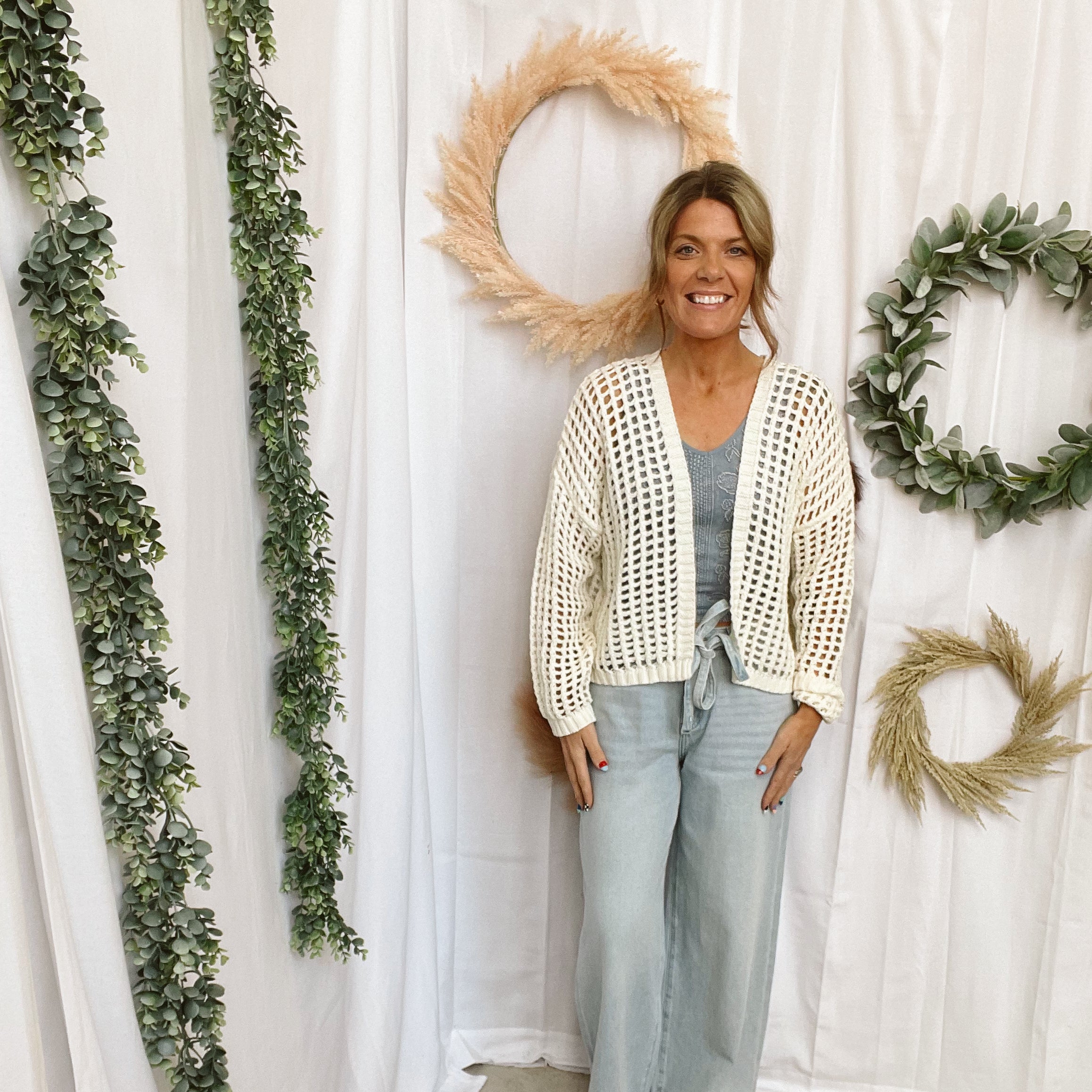 Rae Crochet Cardigan-Off White-Cardigans-Doe and Rae-The Silo Boutique, Women's Fashion Boutique Located in Warren and Grand Forks North Dakota