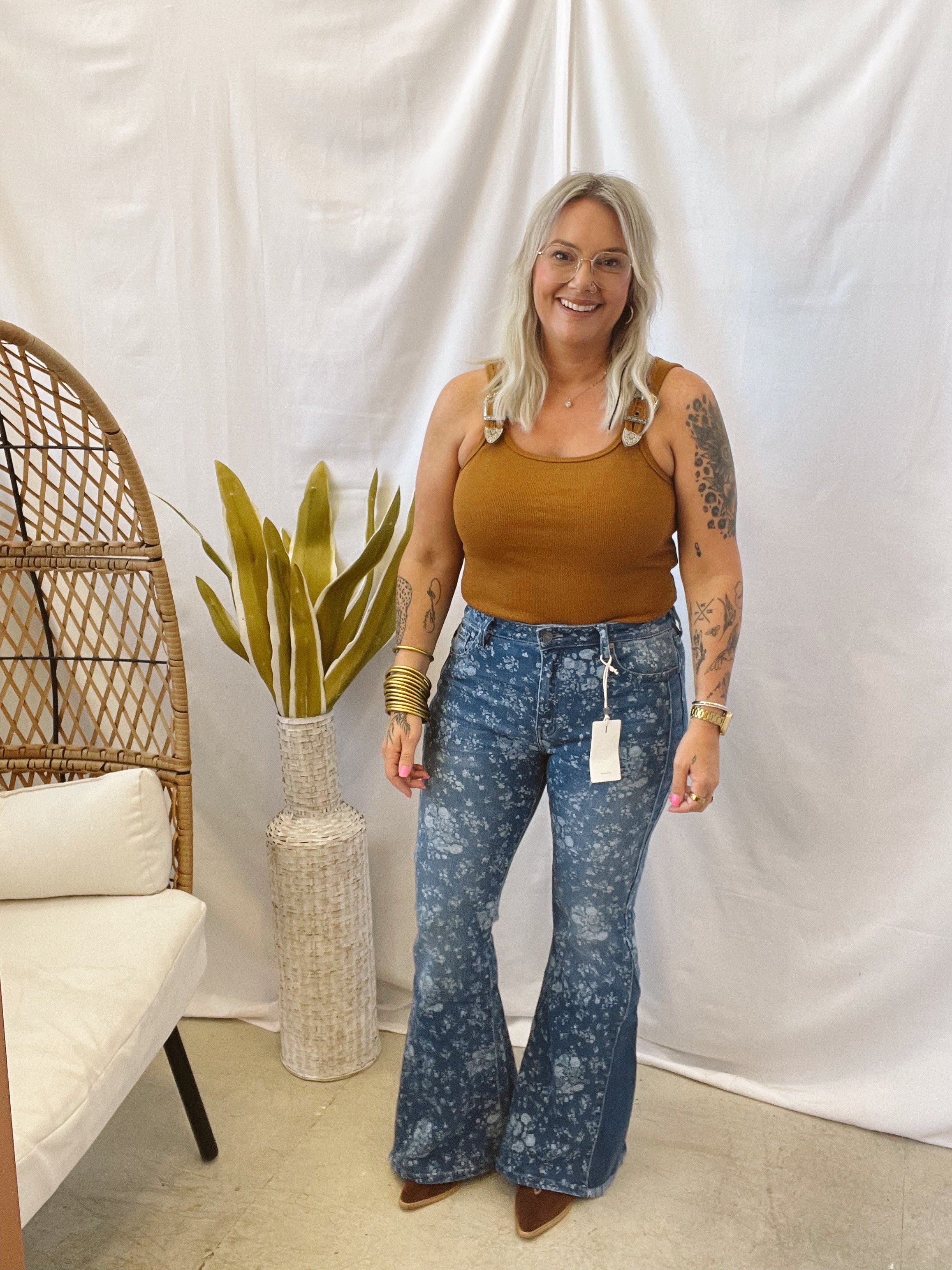 Ribbed Buckle Tank Top Bodysuit-Camel-Tank Tops-blue B-The Silo Boutique, Women's Fashion Boutique Located in Warren and Grand Forks North Dakota