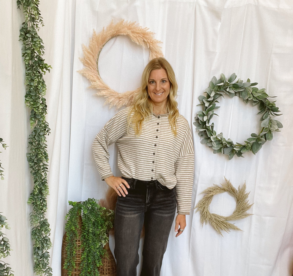 Jesse Striped Cardigan-Light Mocha-Cardigans-joa-The Silo Boutique, Women's Fashion Boutique Located in Warren and Grand Forks North Dakota