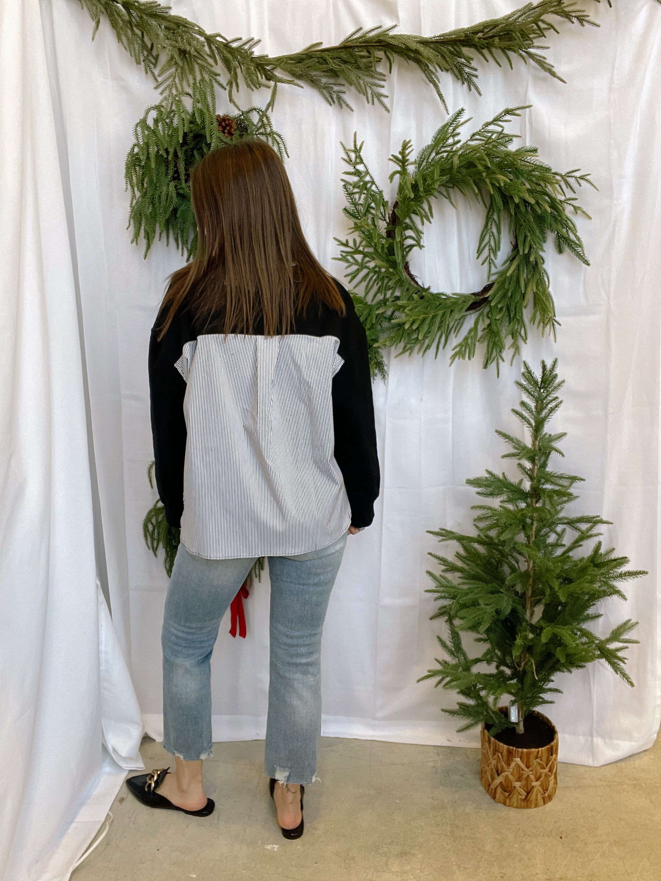 Elan Mixed Media Sweater-Black-Sweaters-elan-The Silo Boutique, Women's Fashion Boutique Located in Warren and Grand Forks North Dakota