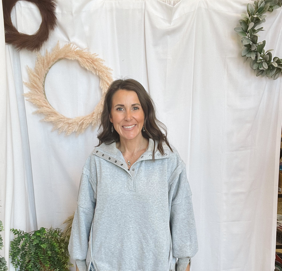 Sophie Snap Collar Sweatshirt-Gray-Sweatshirts-hyfve-The Silo Boutique, Women's Fashion Boutique Located in Warren and Grand Forks North Dakota