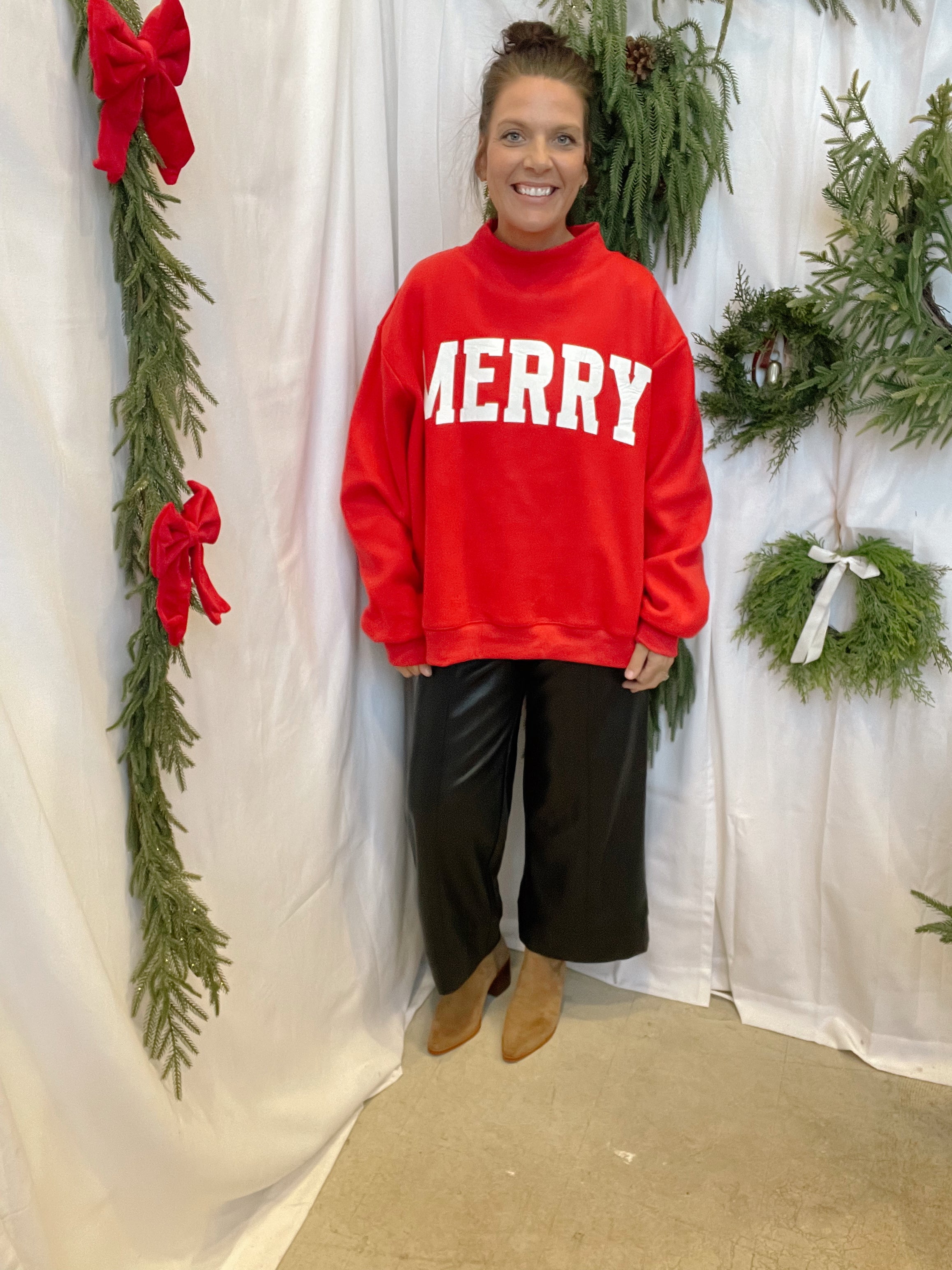 Red Merry & Christmas Sweatshirt-Final Sale-Sweatshirts-bucketlist-The Silo Boutique, Women's Fashion Boutique Located in Warren and Grand Forks North Dakota