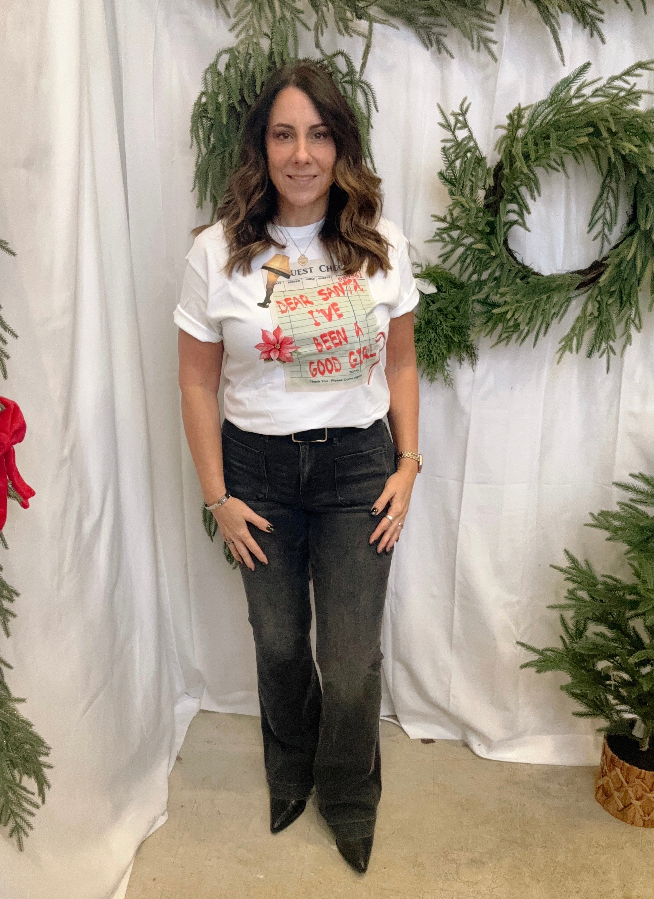 Dear Santa Graphic Tee-Final Sale-Short Sleeve Tops-Fair-The Silo Boutique, Women's Fashion Boutique Located in Warren and Grand Forks North Dakota