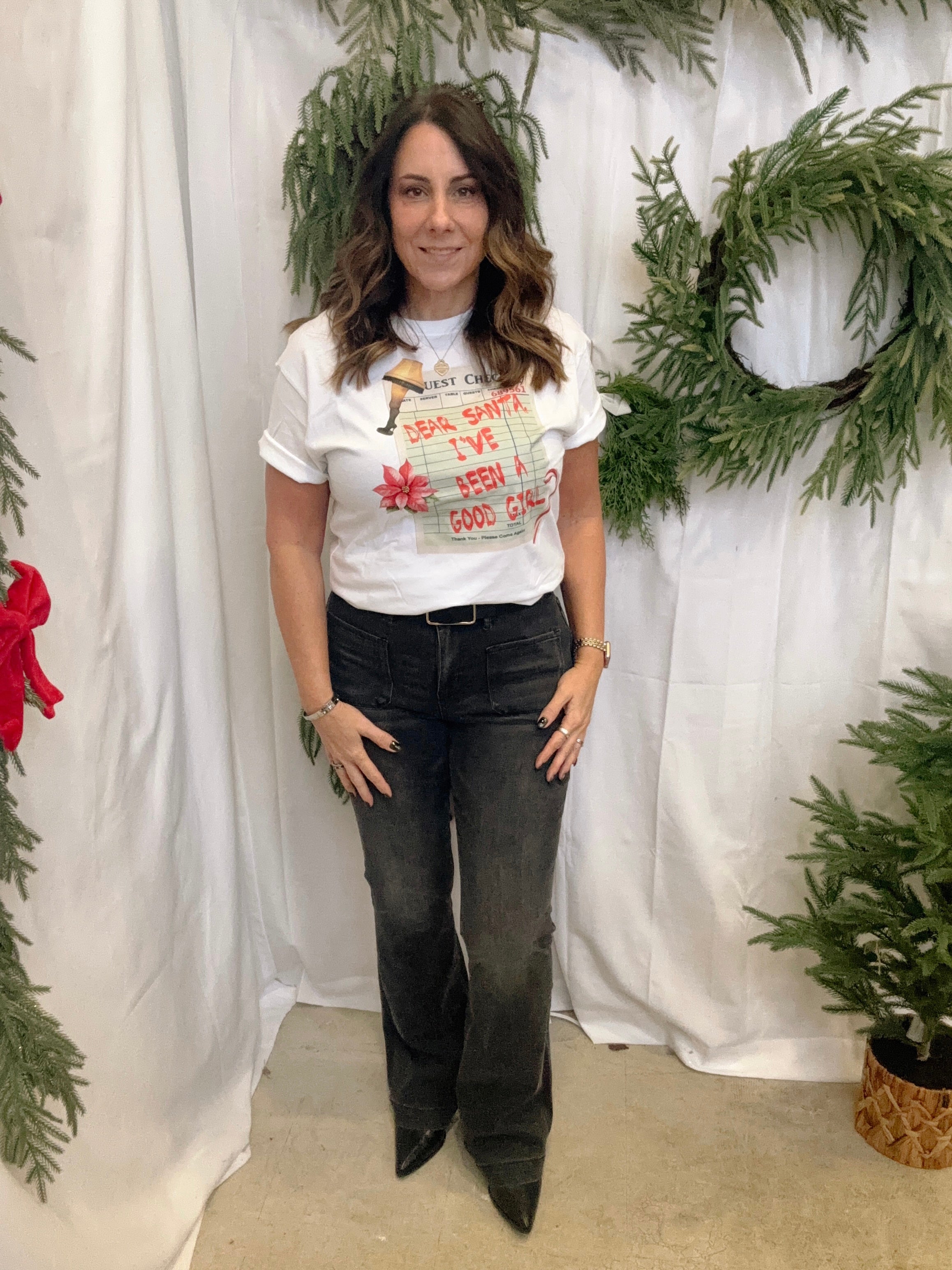 Dear Santa Graphic Tee-Final Sale-Short Sleeve Tops-Fair-The Silo Boutique, Women's Fashion Boutique Located in Warren and Grand Forks North Dakota