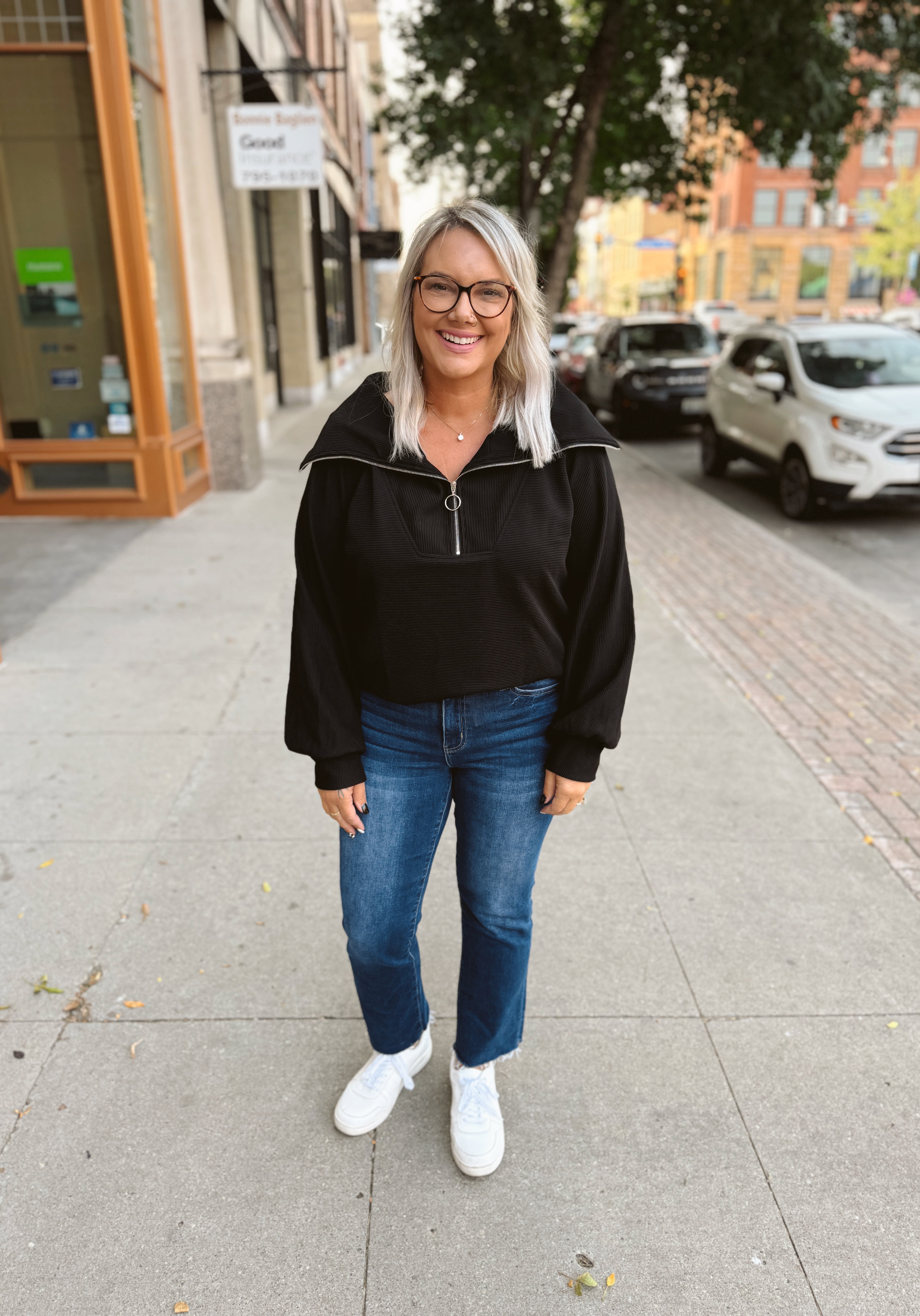 Ribbed Knit Quarter Zip Sweathsirt-Black-Sweatshirts-Umgee-The Silo Boutique, Women's Fashion Boutique Located in Warren and Grand Forks North Dakota