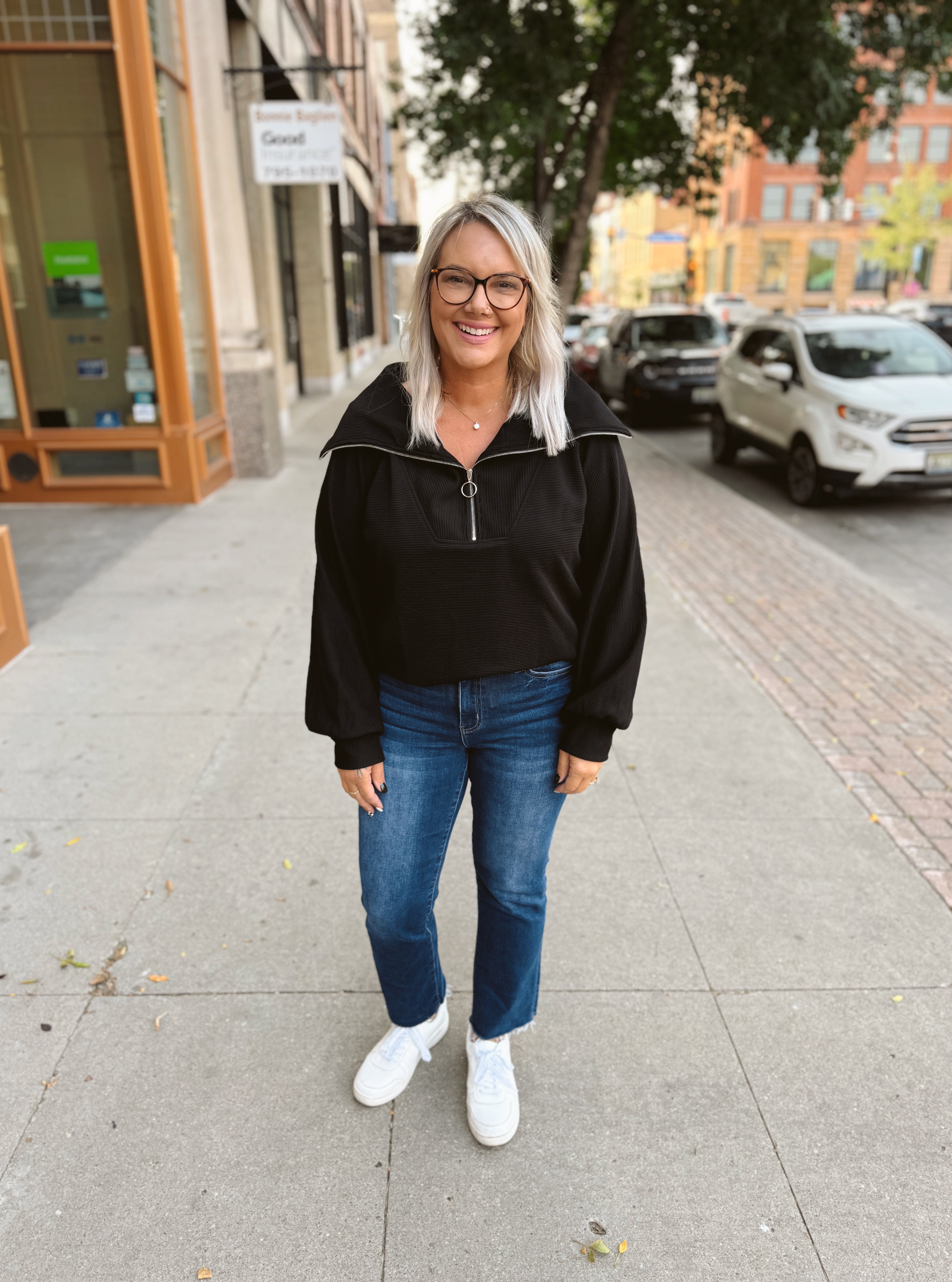 Ribbed Knit Quarter Zip Sweathsirt-Black-Sweatshirts-Umgee-The Silo Boutique, Women's Fashion Boutique Located in Warren and Grand Forks North Dakota