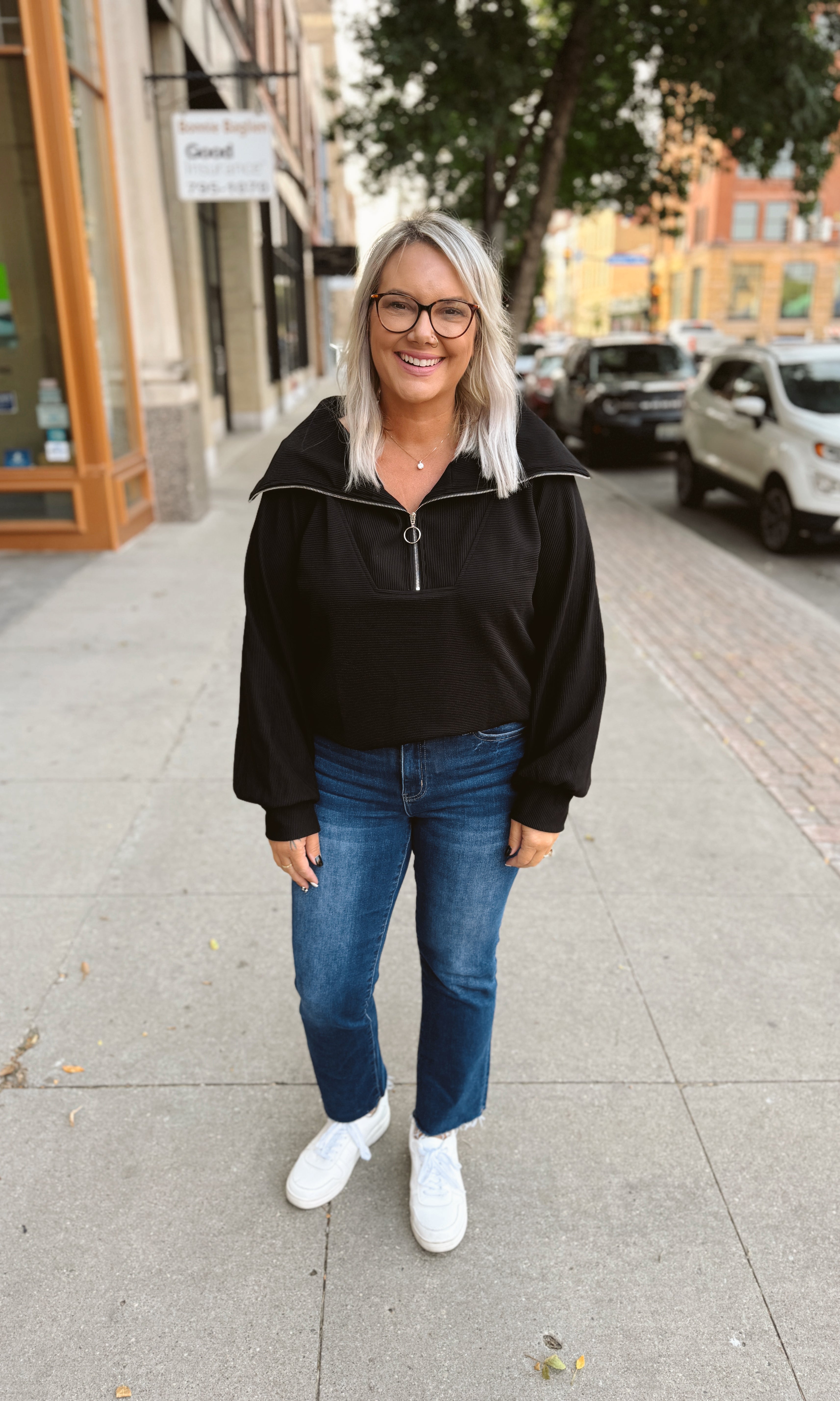 Ribbed Knit Quarter Zip Sweathsirt-Black-Sweatshirts-Umgee-The Silo Boutique, Women's Fashion Boutique Located in Warren and Grand Forks North Dakota