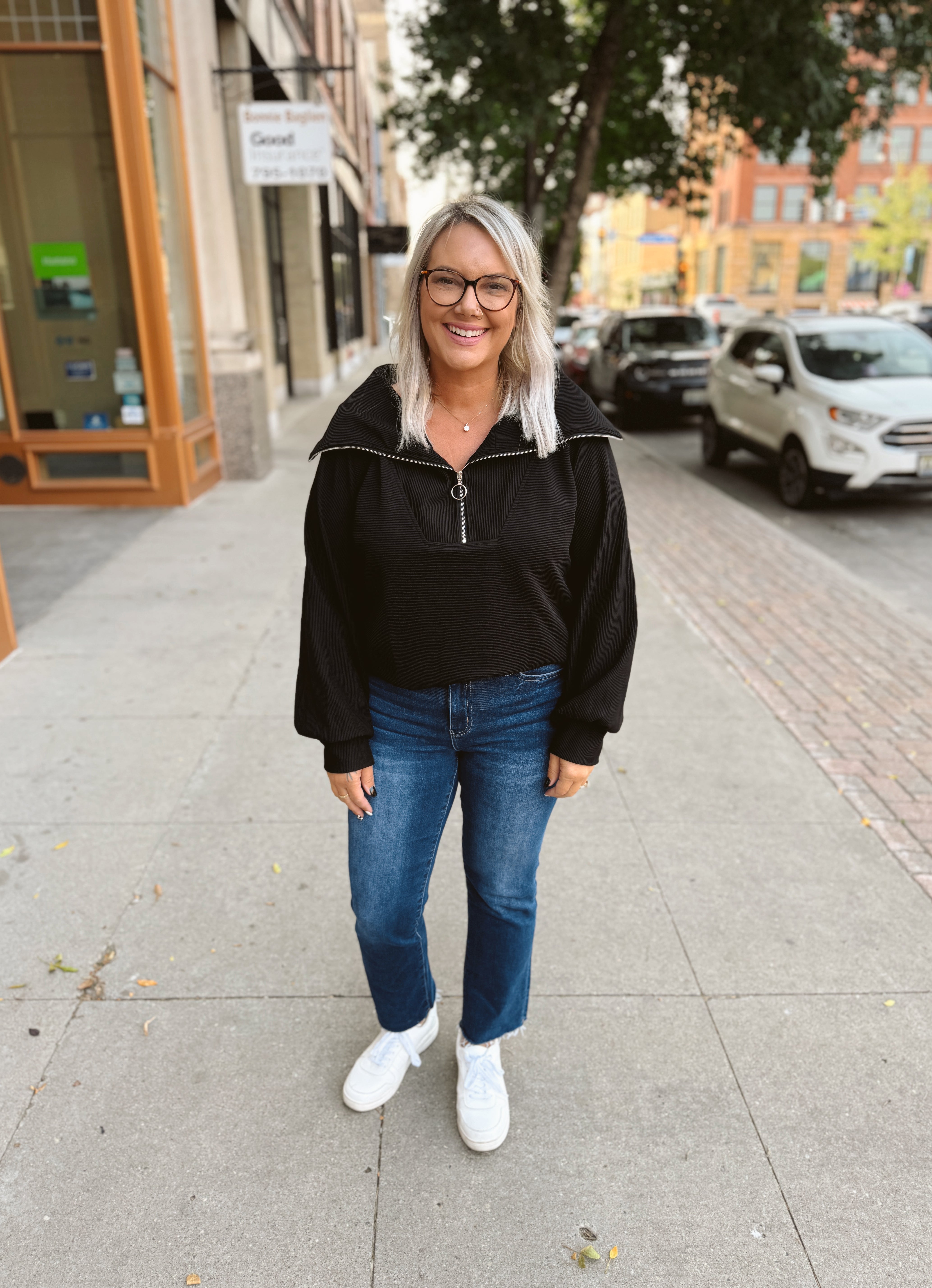 Ribbed Knit Quarter Zip Sweathsirt-Black-Sweatshirts-Umgee-The Silo Boutique, Women's Fashion Boutique Located in Warren and Grand Forks North Dakota