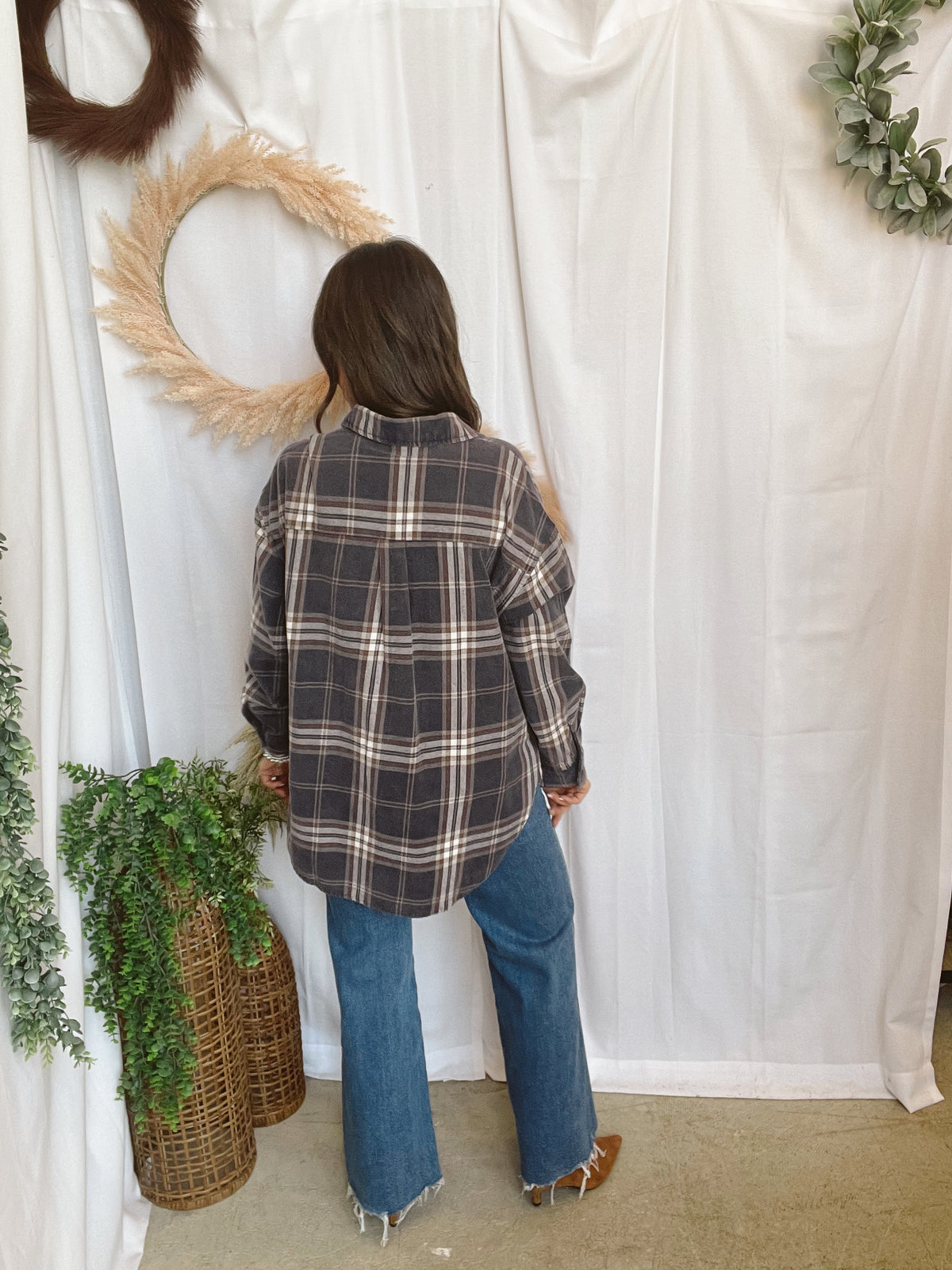Laney Plaid Flannel-Grape-Long Sleeve Tops-blu pepper-The Silo Boutique, Women's Fashion Boutique Located in Warren and Grand Forks North Dakota