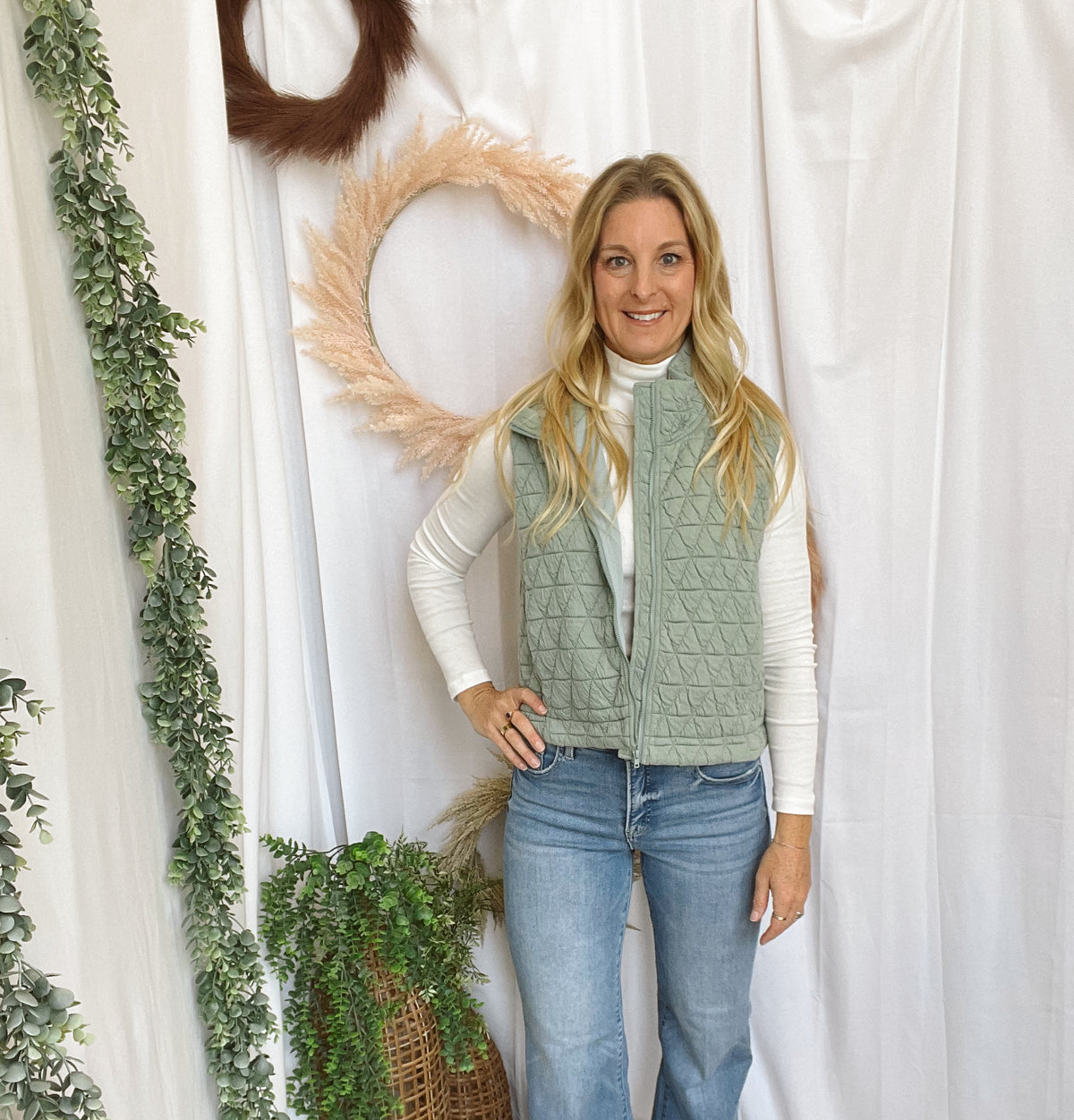 Geo Quilted Vest-Sage-Vests-hyfve-The Silo Boutique, Women's Fashion Boutique Located in Warren and Grand Forks North Dakota