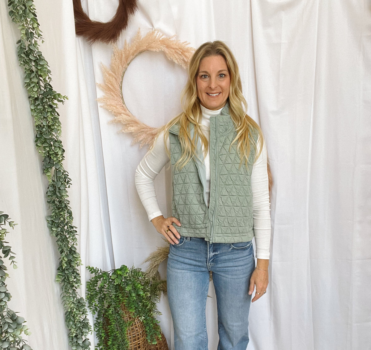 Geo Quilted Vest-Sage-Vests-hyfve-The Silo Boutique, Women's Fashion Boutique Located in Warren and Grand Forks North Dakota