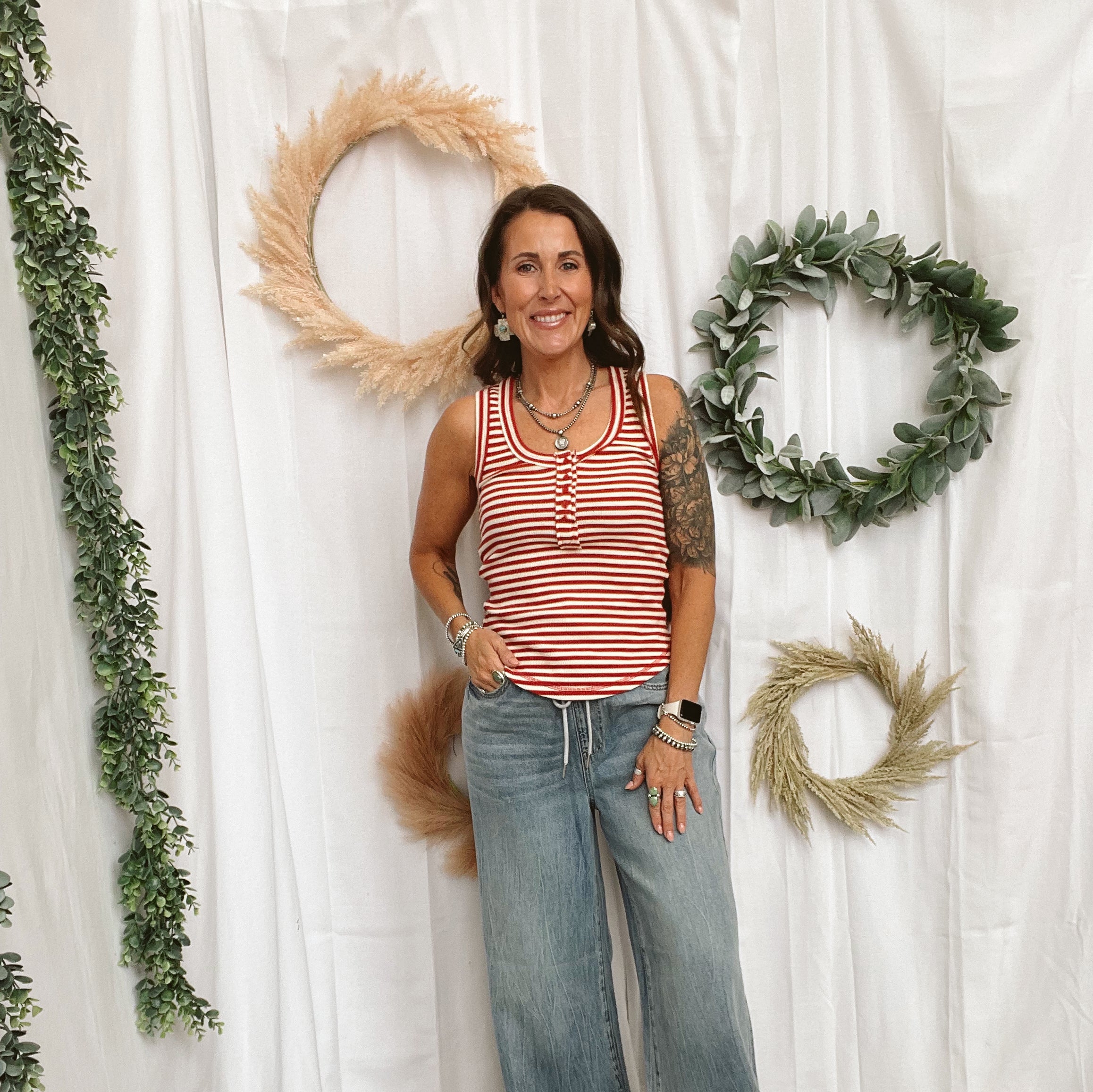 Janie Striped Tank Top-Red-Tank Tops-very j-The Silo Boutique, Women's Fashion Boutique Located in Warren and Grand Forks North Dakota