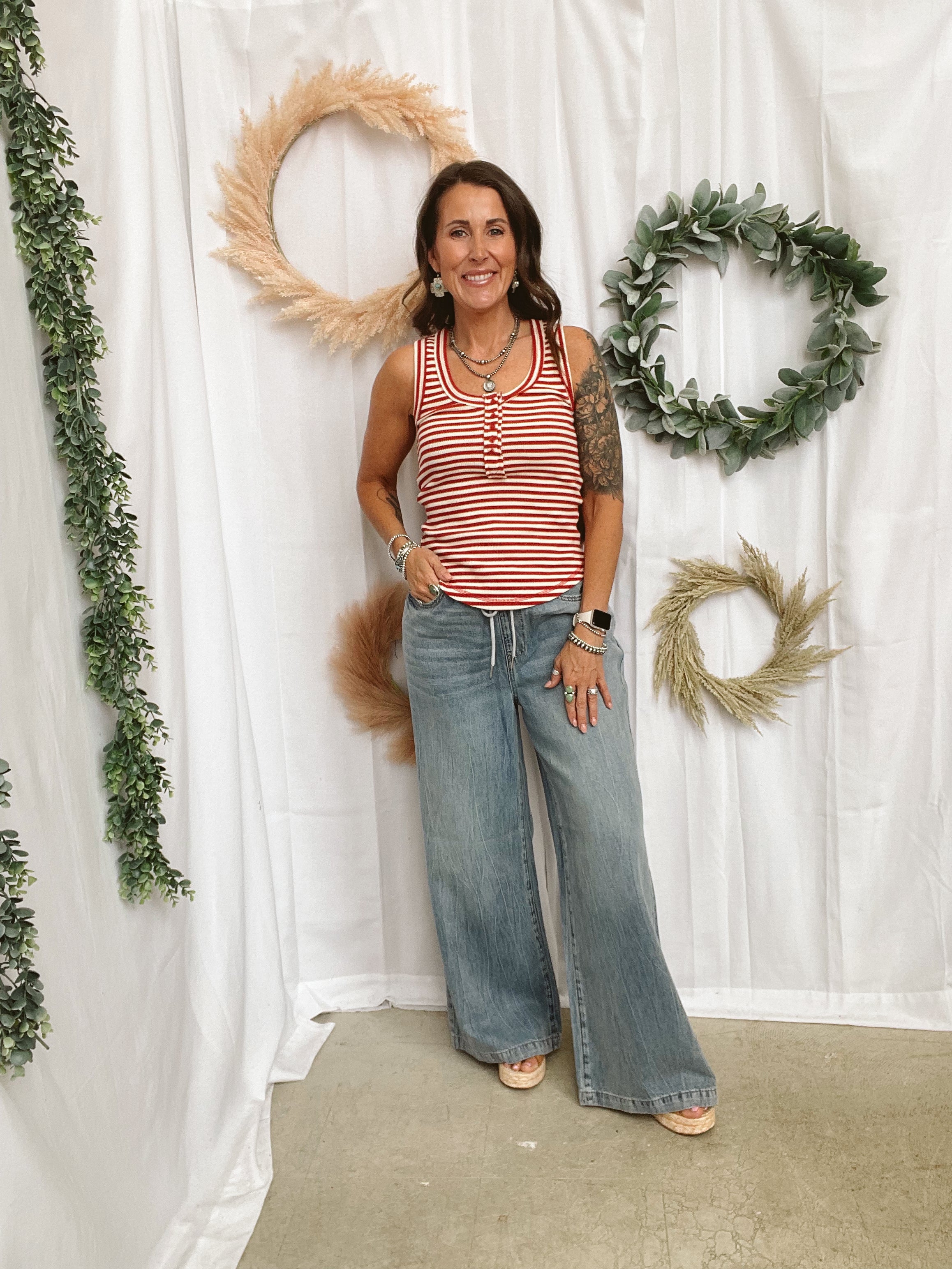 Janie Striped Tank Top-Red-Tank Tops-very j-The Silo Boutique, Women's Fashion Boutique Located in Warren and Grand Forks North Dakota