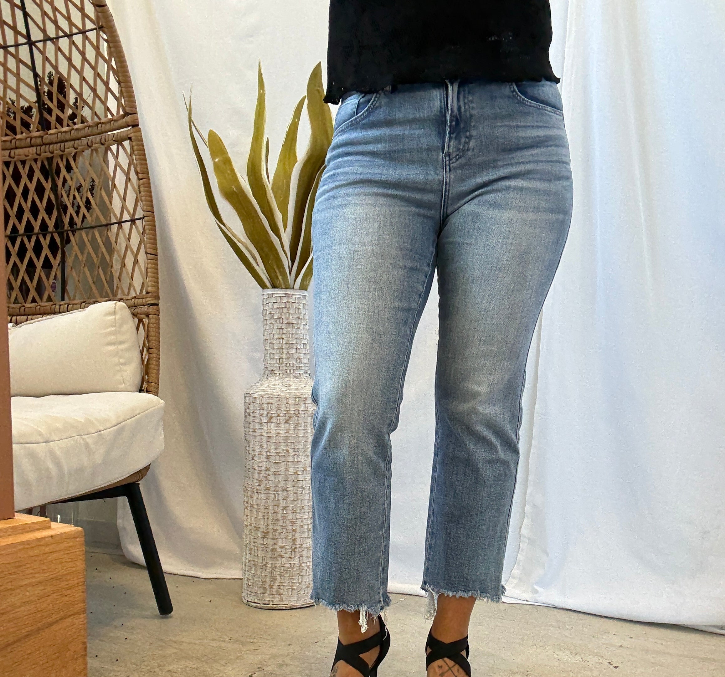 Mica Metallic Blue Crop Jeans-Final Sale-Jeans-mica-The Silo Boutique, Women's Fashion Boutique Located in Warren and Grand Forks North Dakota