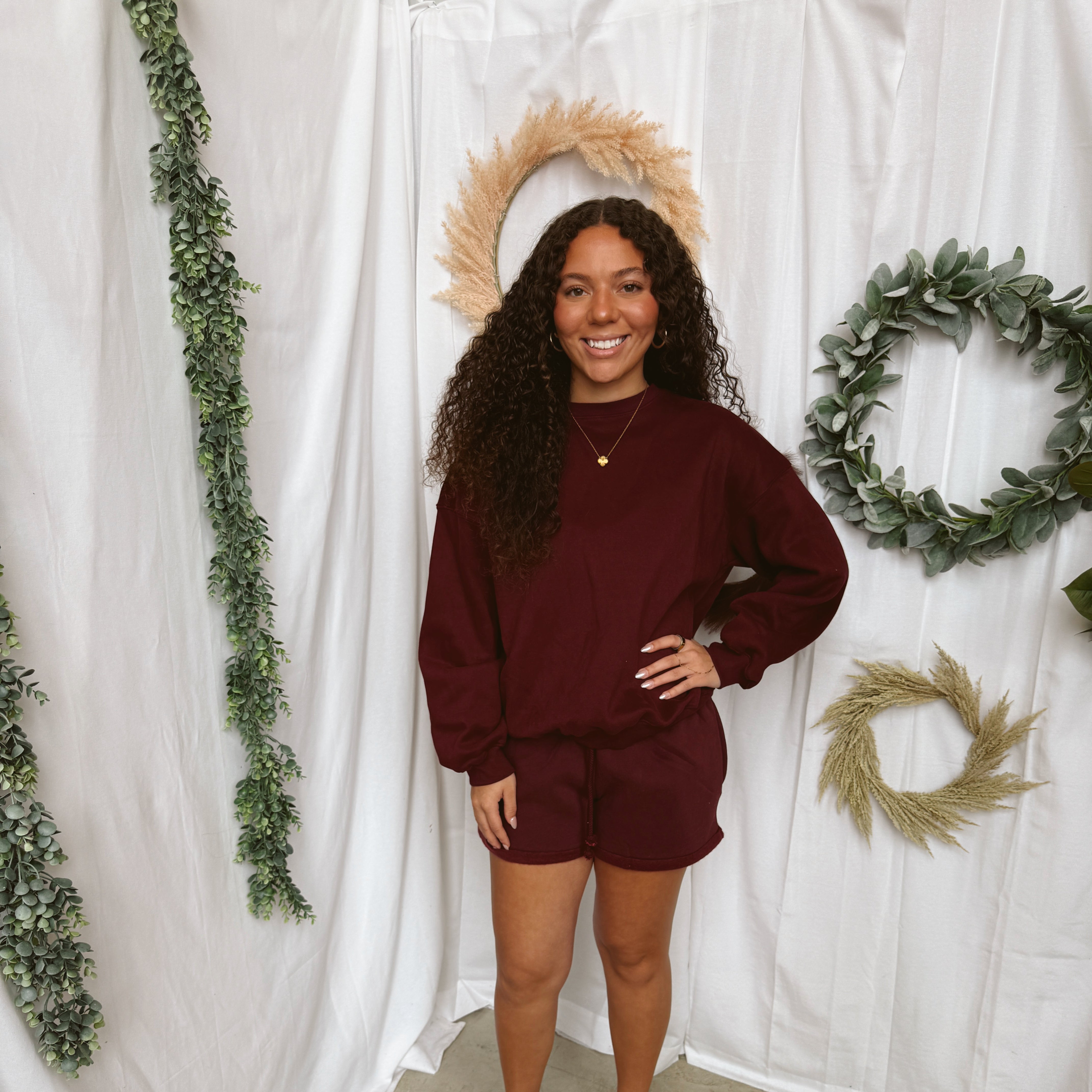 Varsity Crew Sweatshirt-Black Cherry-Sweatshirts-tictoc-The Silo Boutique, Women's Fashion Boutique Located in Warren and Grand Forks North Dakota