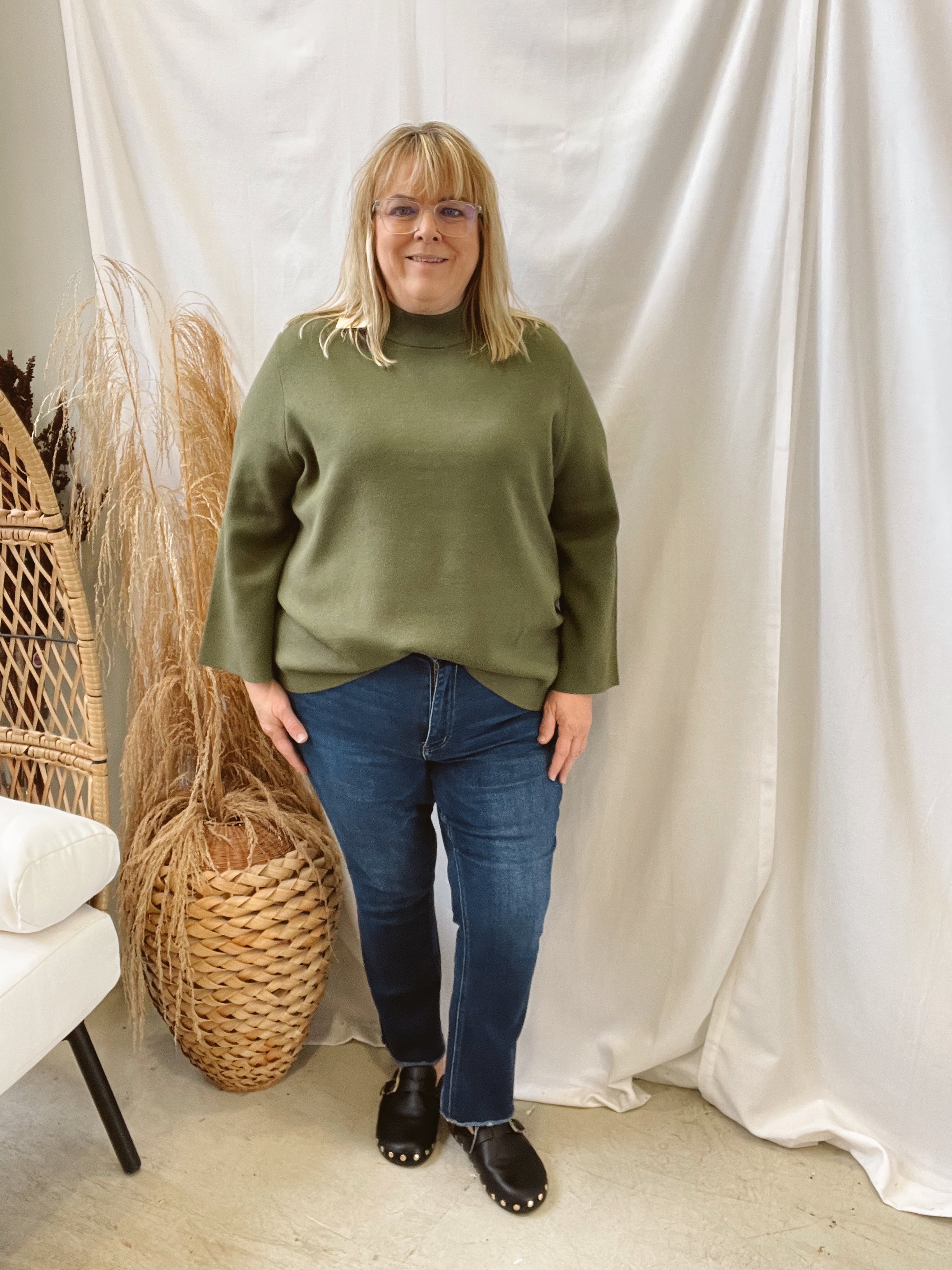 Evelyn Mock Neck Sweater-Green-Sweaters-entro-The Silo Boutique, Women's Fashion Boutique Located in Warren and Grand Forks North Dakota