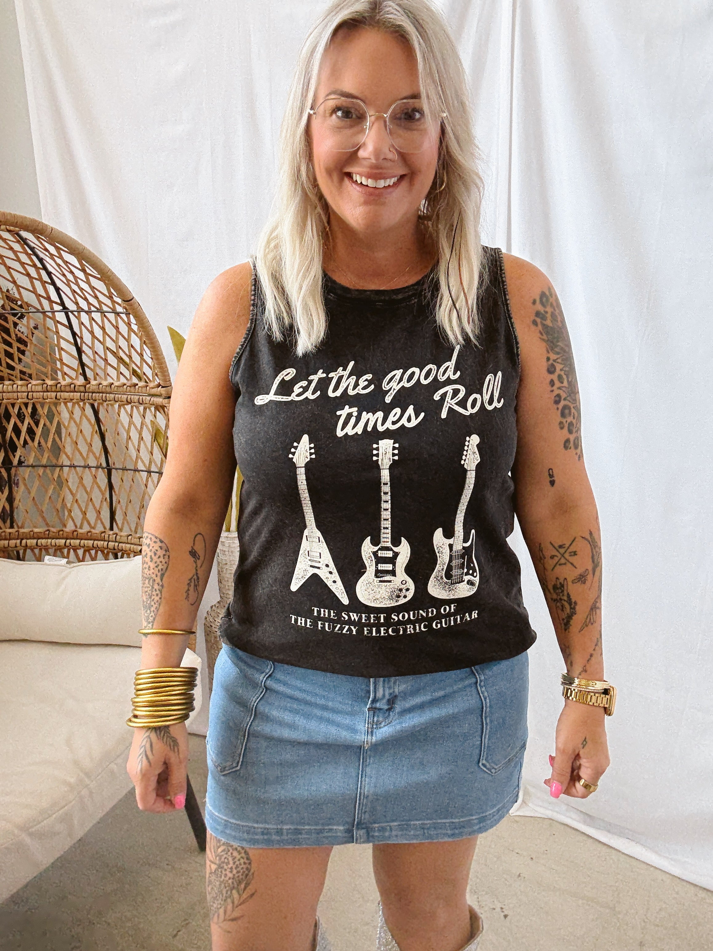 Let the Good Times To Roll Tank Top-Tank Tops-heart and luv-The Silo Boutique, Women's Fashion Boutique Located in Warren and Grand Forks North Dakota
