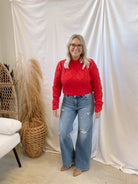 Textured Cable Knit Sweater-Red-Sweaters-hyfve-The Silo Boutique, Women's Fashion Boutique Located in Warren and Grand Forks North Dakota