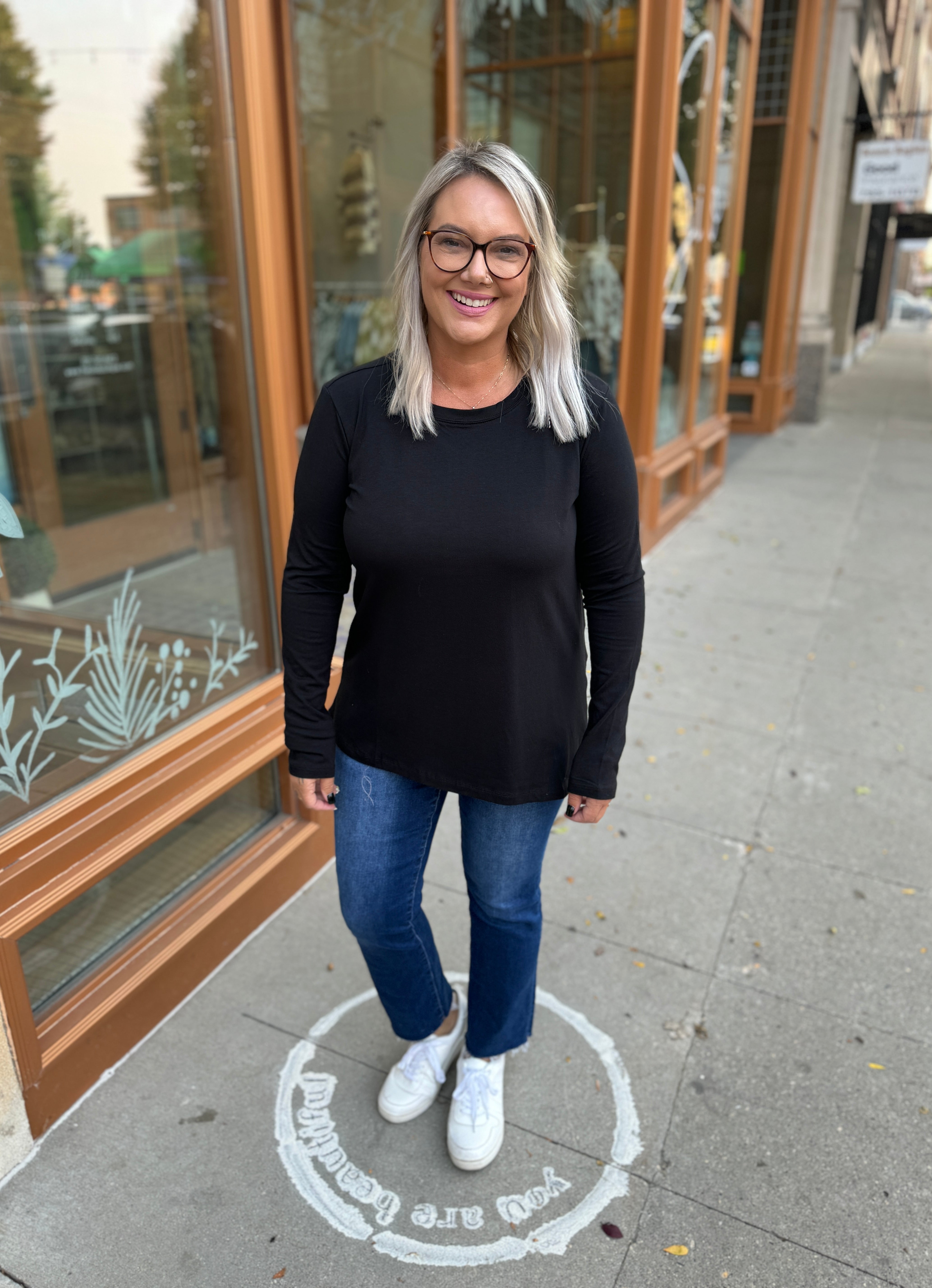 Connie Crew Neck Long Sleeve Top-Black-Long Sleeve Tops-Zenana-The Silo Boutique, Women's Fashion Boutique Located in Warren and Grand Forks North Dakota
