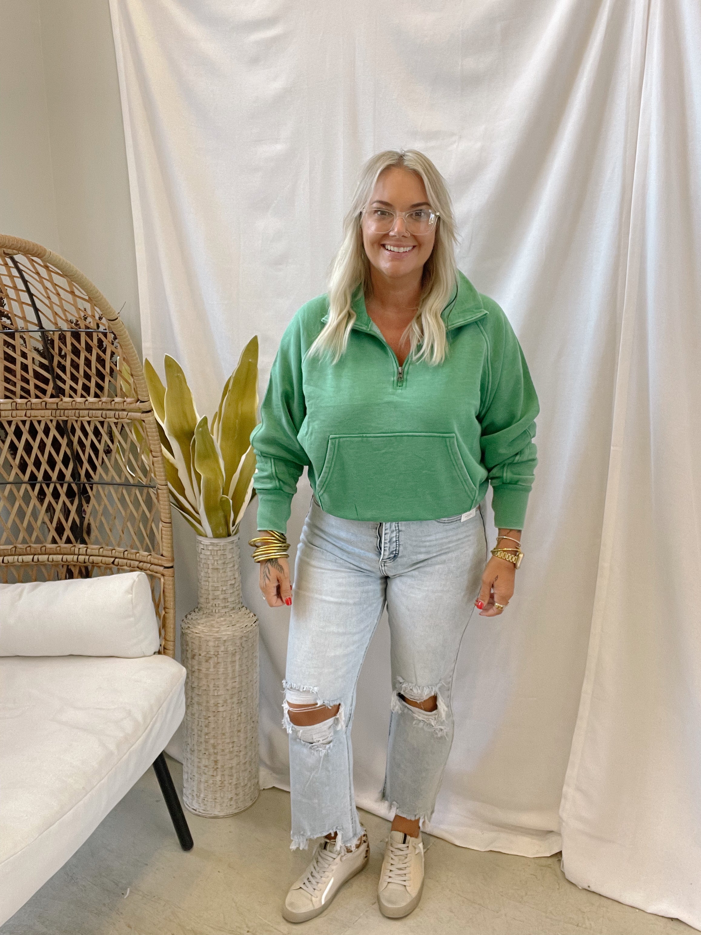 Green Panache Quarter Zip Sweatshirt-Sweatshirts-panache-The Silo Boutique, Women's Fashion Boutique Located in Warren and Grand Forks North Dakota
