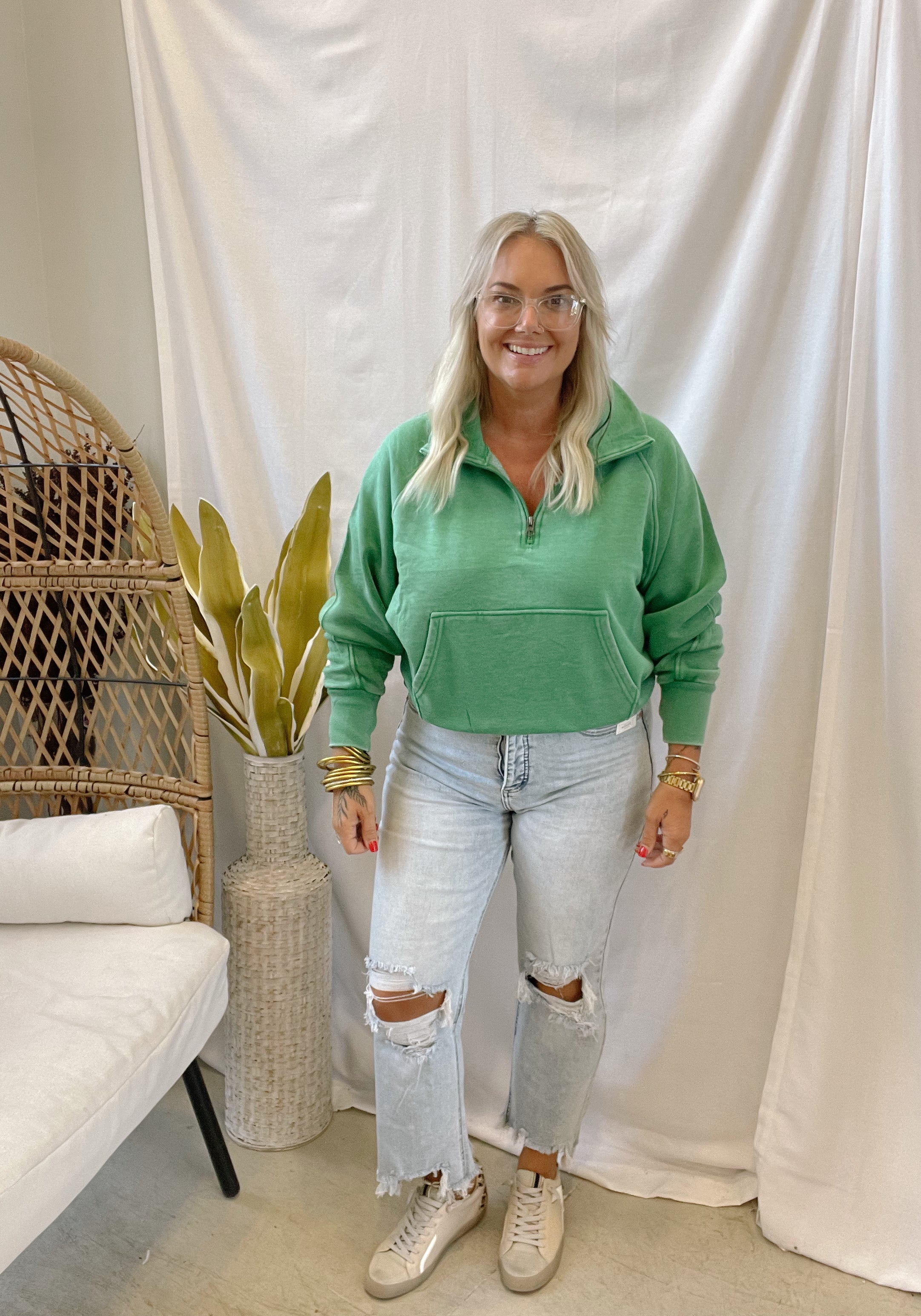 Green Panache Quarter Zip Sweatshirt-Sweatshirts-panache-The Silo Boutique, Women's Fashion Boutique Located in Warren and Grand Forks North Dakota