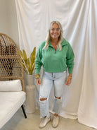 Green Panache Quarter Zip Sweatshirt-Sweatshirts-panache-The Silo Boutique, Women's Fashion Boutique Located in Warren and Grand Forks North Dakota