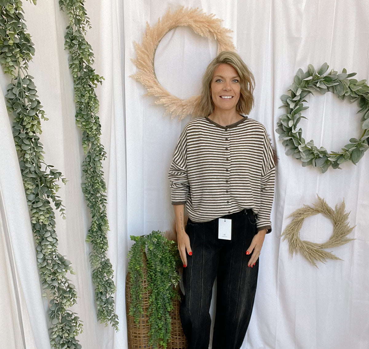 Jesse Striped Cardigan-Brown-Cardigans-joa-The Silo Boutique, Women's Fashion Boutique Located in Warren and Grand Forks North Dakota