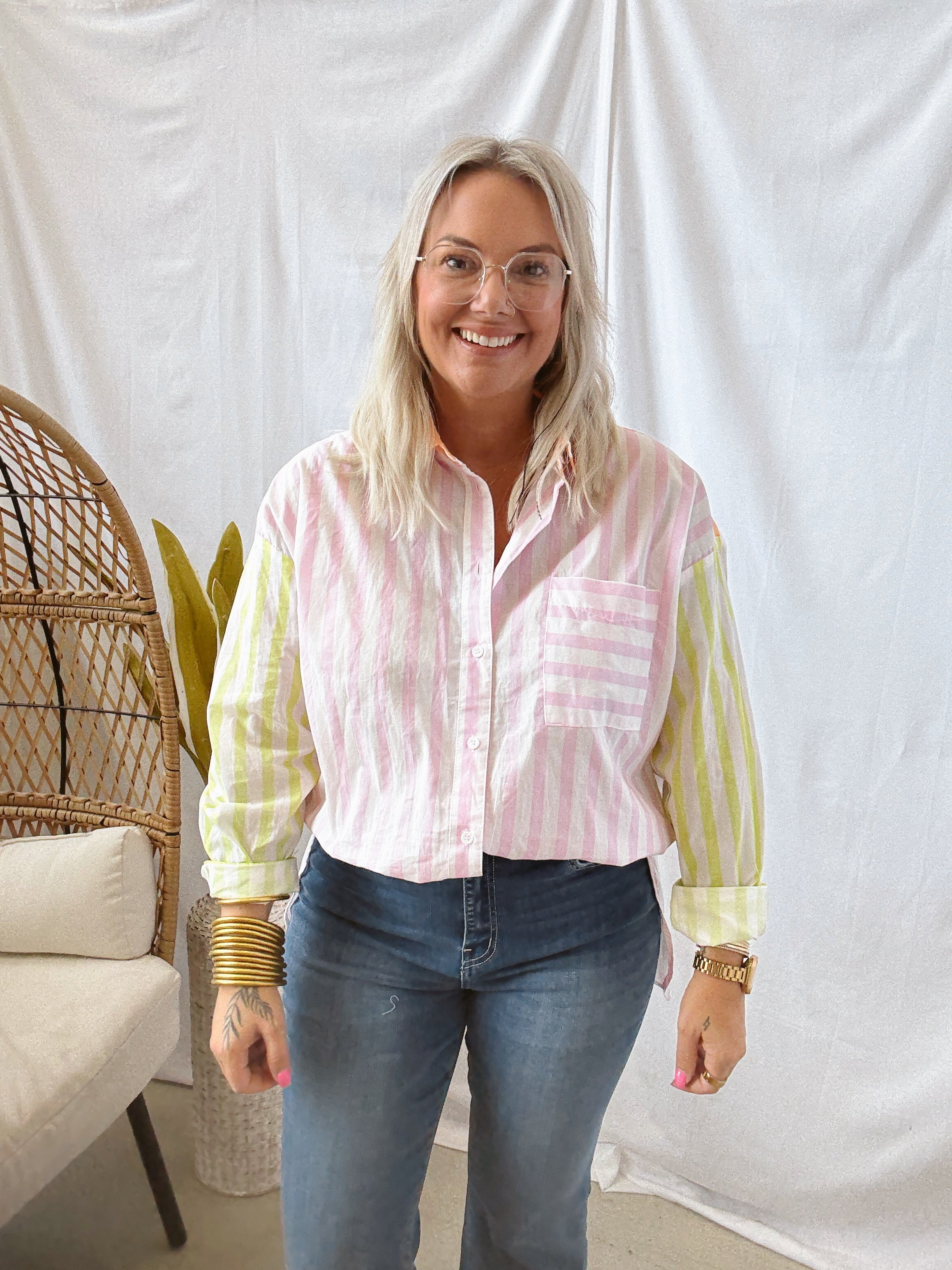 Sherbet Button Down Top-Long Sleeve Tops-in february-The Silo Boutique, Women's Fashion Boutique Located in Warren and Grand Forks North Dakota