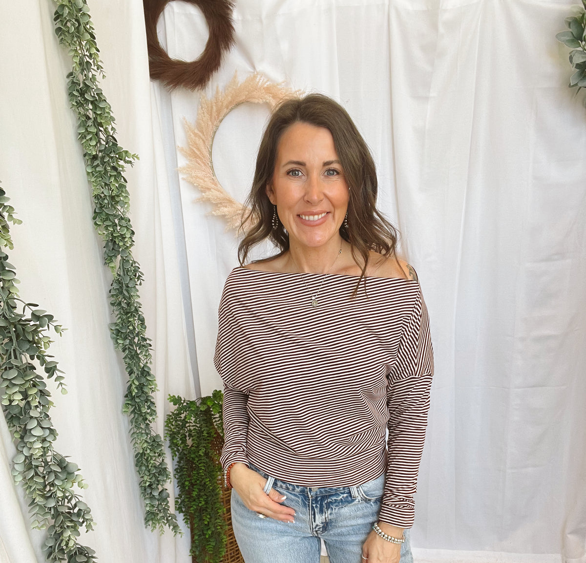 Dottie Striped Knit Top-Burgundy-Long Sleeve Tops-dottie-The Silo Boutique, Women's Fashion Boutique Located in Warren and Grand Forks North Dakota