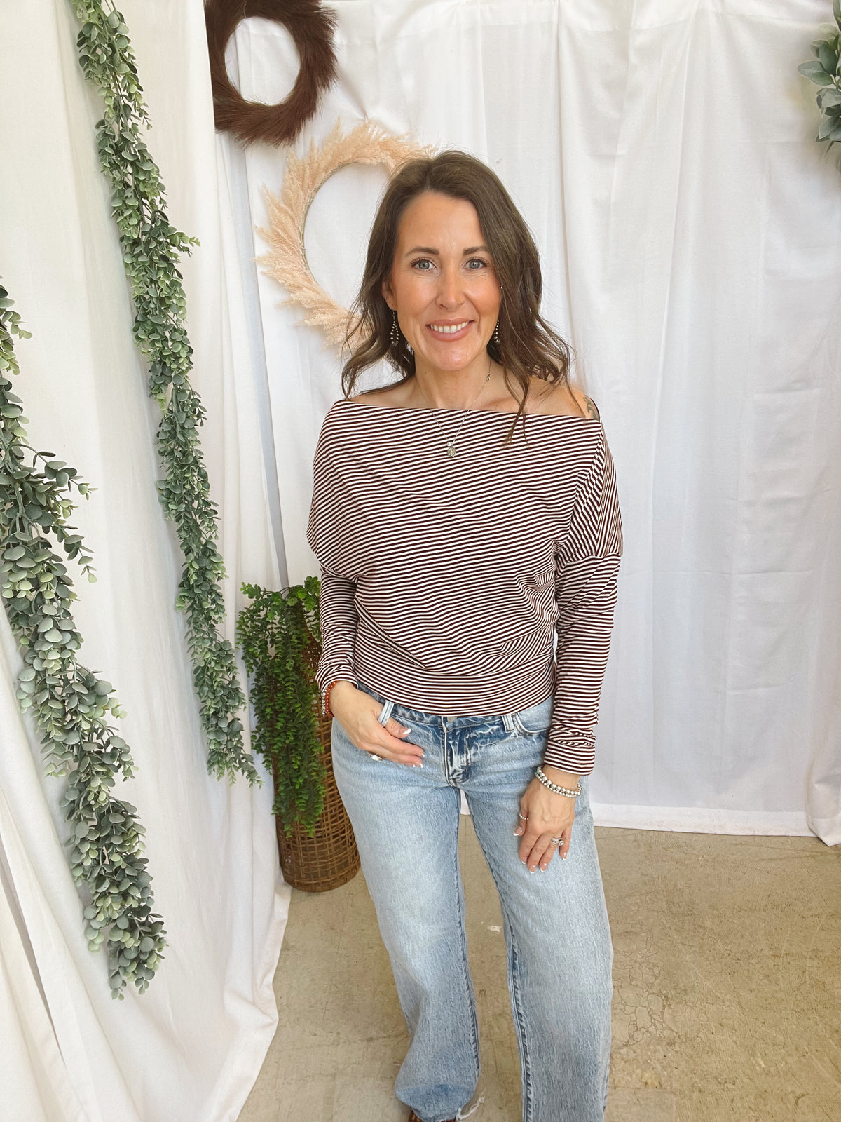 Dottie Striped Knit Top-Burgundy-Long Sleeve Tops-dottie-The Silo Boutique, Women's Fashion Boutique Located in Warren and Grand Forks North Dakota