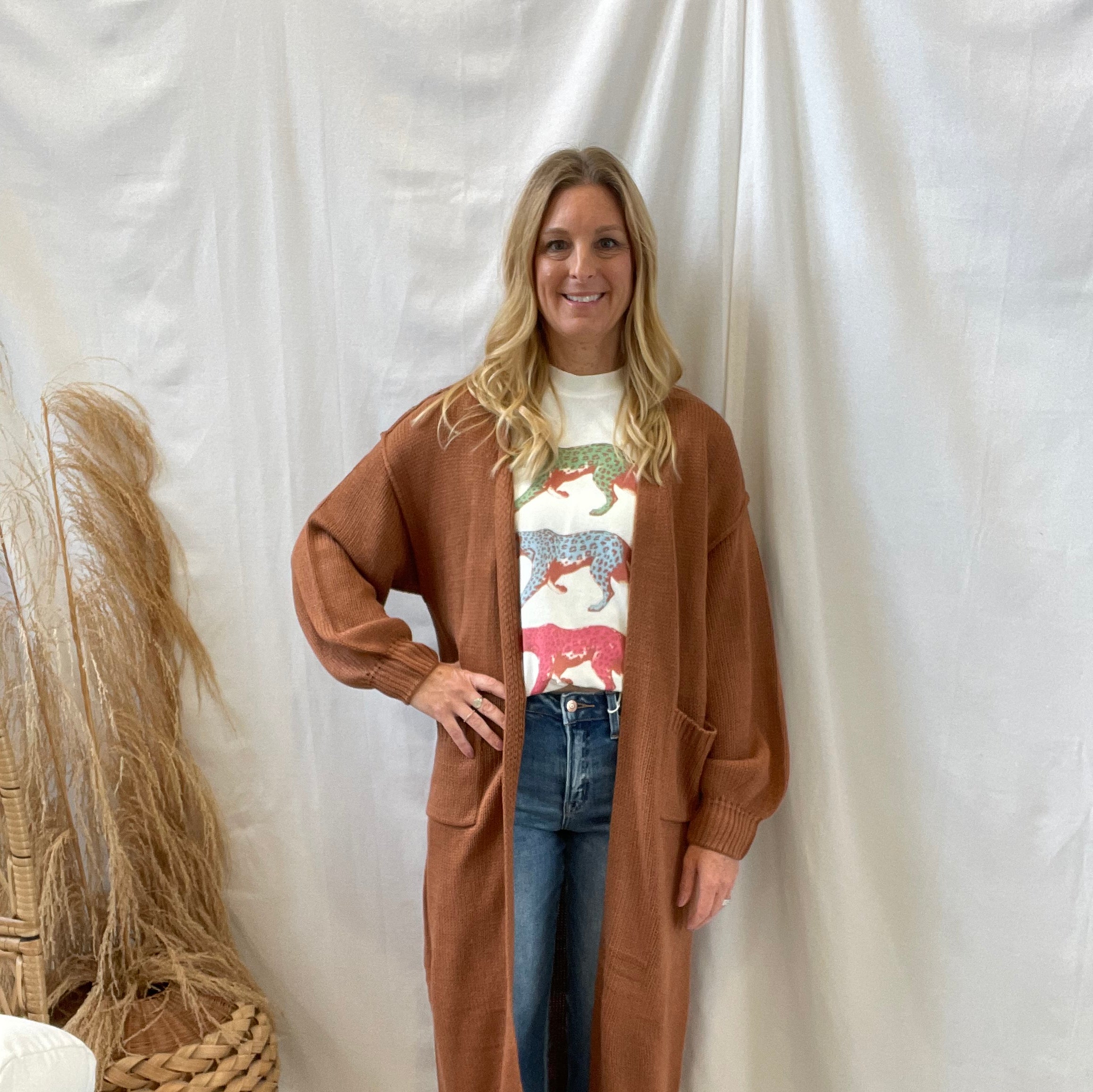 Panache Long Cardigan-Rust-Cardigans-panache-The Silo Boutique, Women's Fashion Boutique Located in Warren and Grand Forks North Dakota