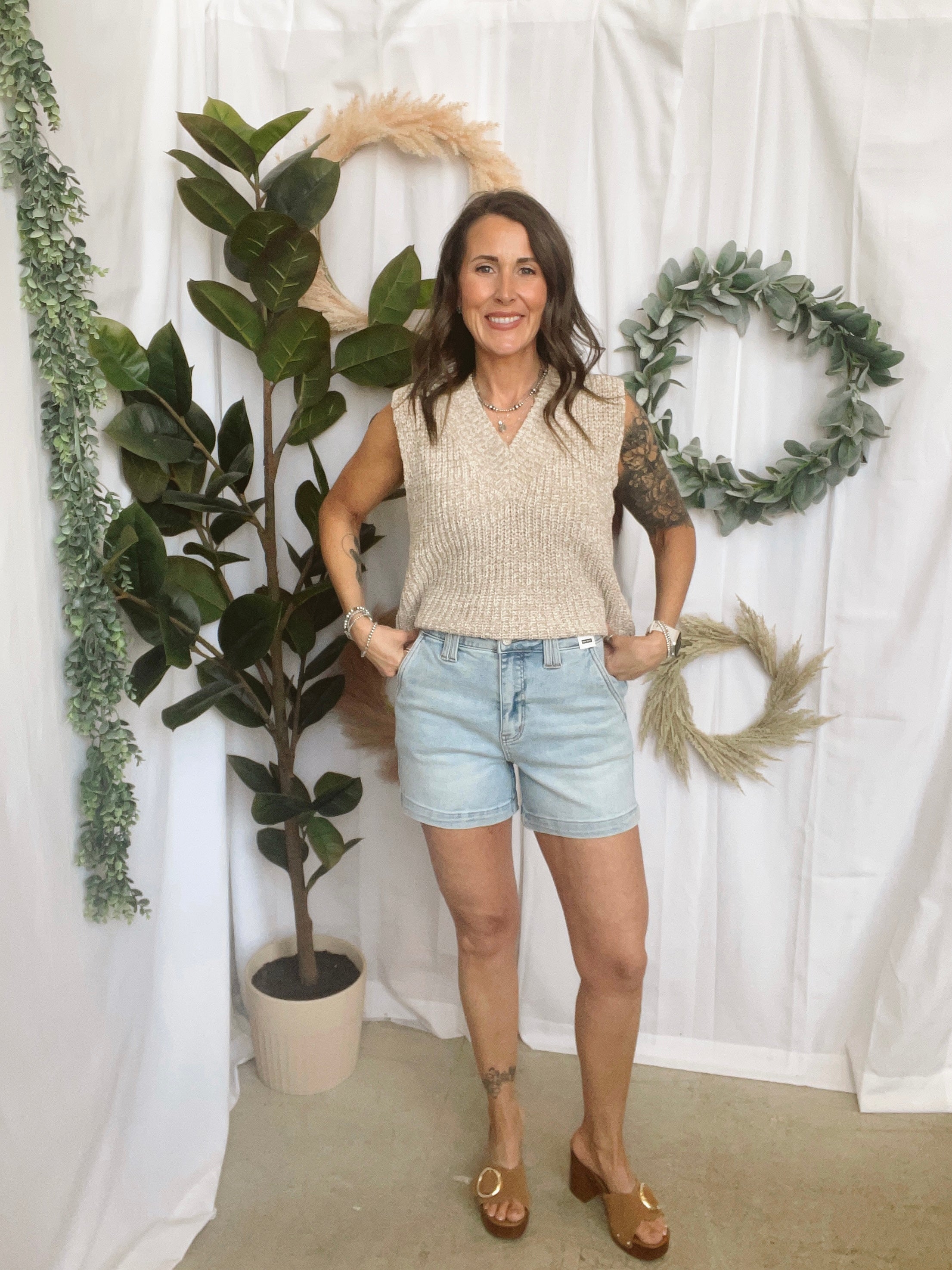 Judy Blue Light Wash Trouser Denim Shorts-Shorts-judy blue-The Silo Boutique, Women's Fashion Boutique Located in Warren and Grand Forks North Dakota