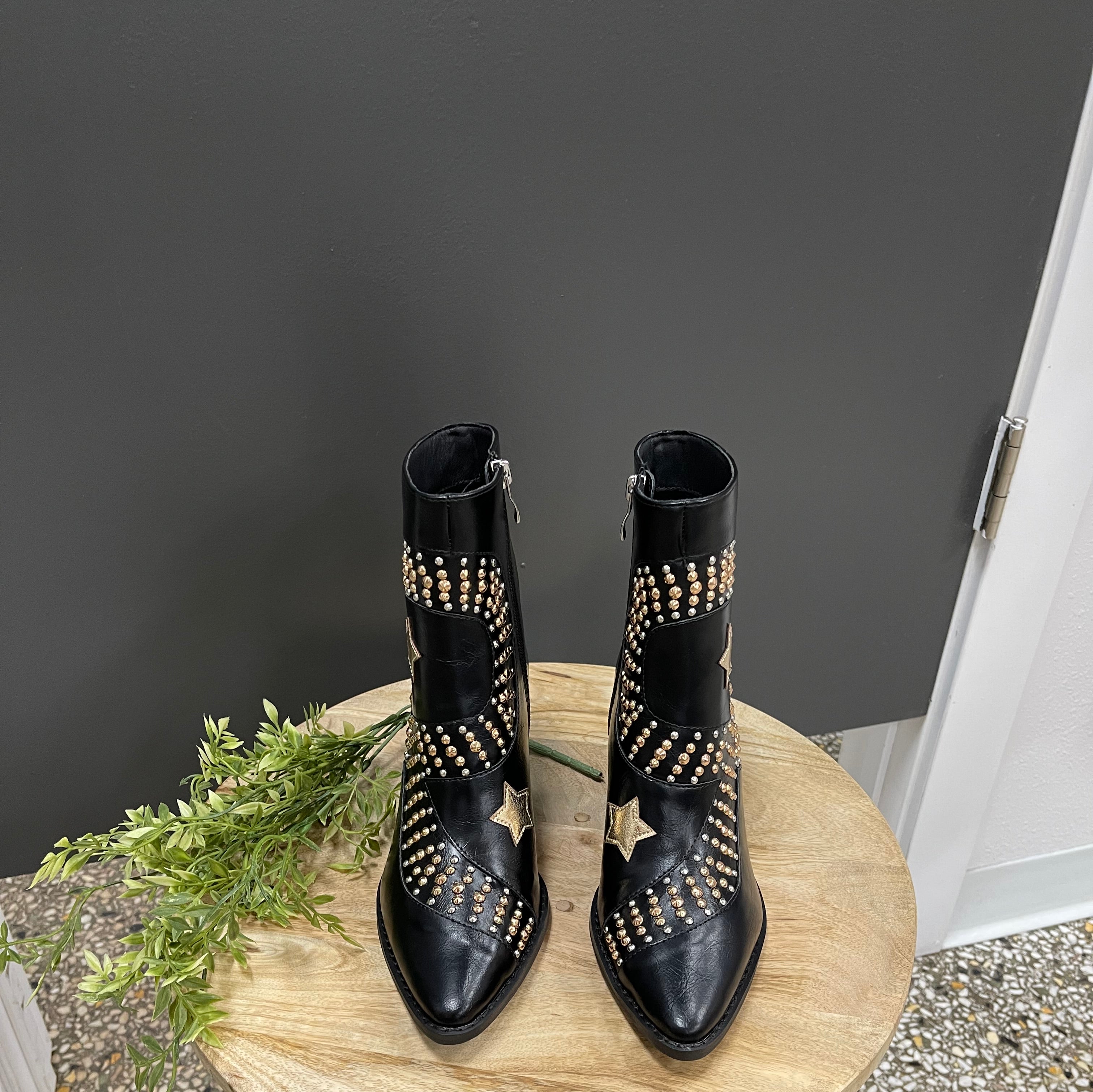 Beast Black Arisa Star Boots-Mules-Beast-The Silo Boutique, Women's Fashion Boutique Located in Warren and Grand Forks North Dakota