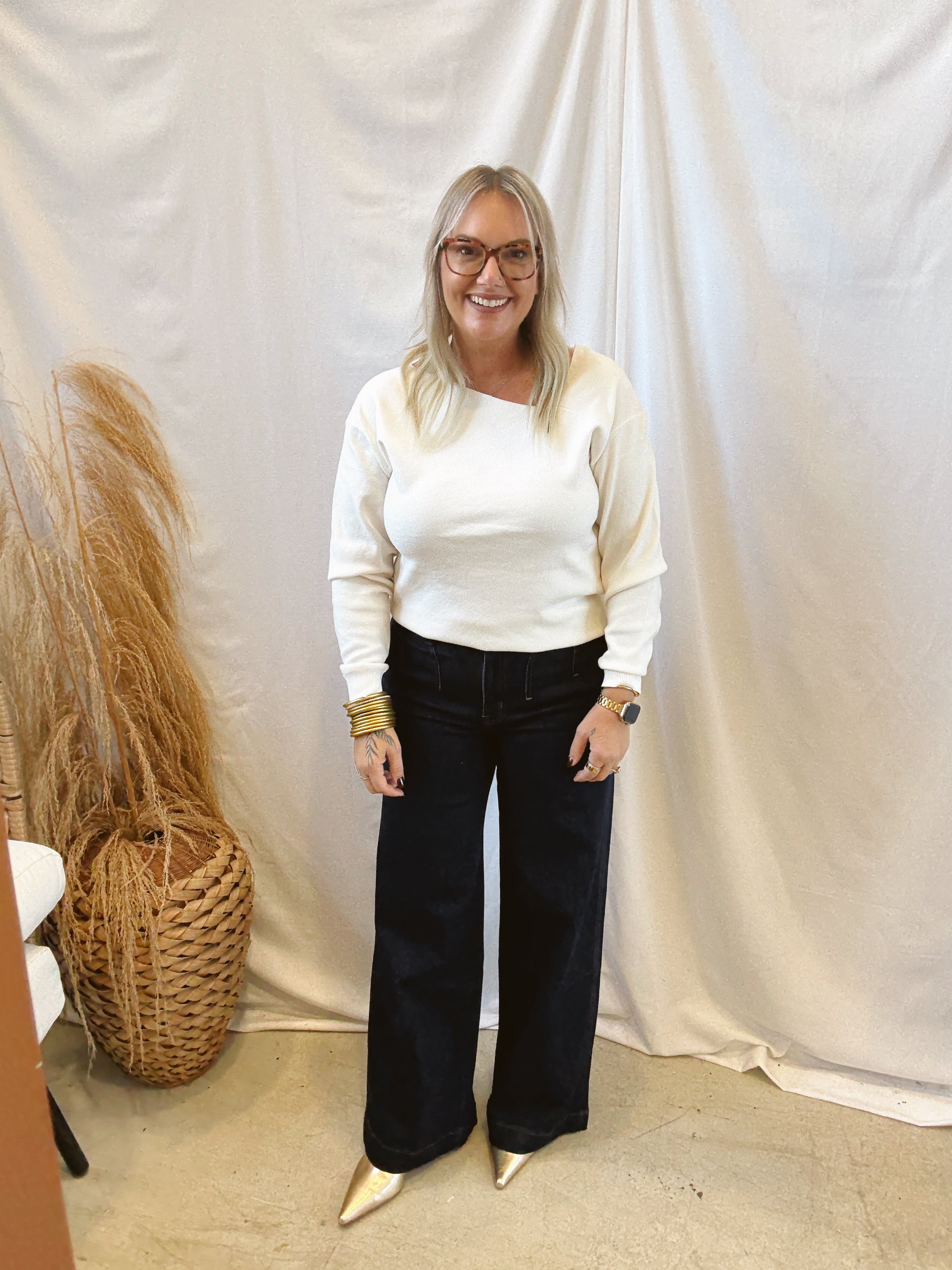 Asymmetric Neck Sweater-Ivory-Sweaters-stacatto-The Silo Boutique, Women's Fashion Boutique Located in Warren and Grand Forks North Dakota