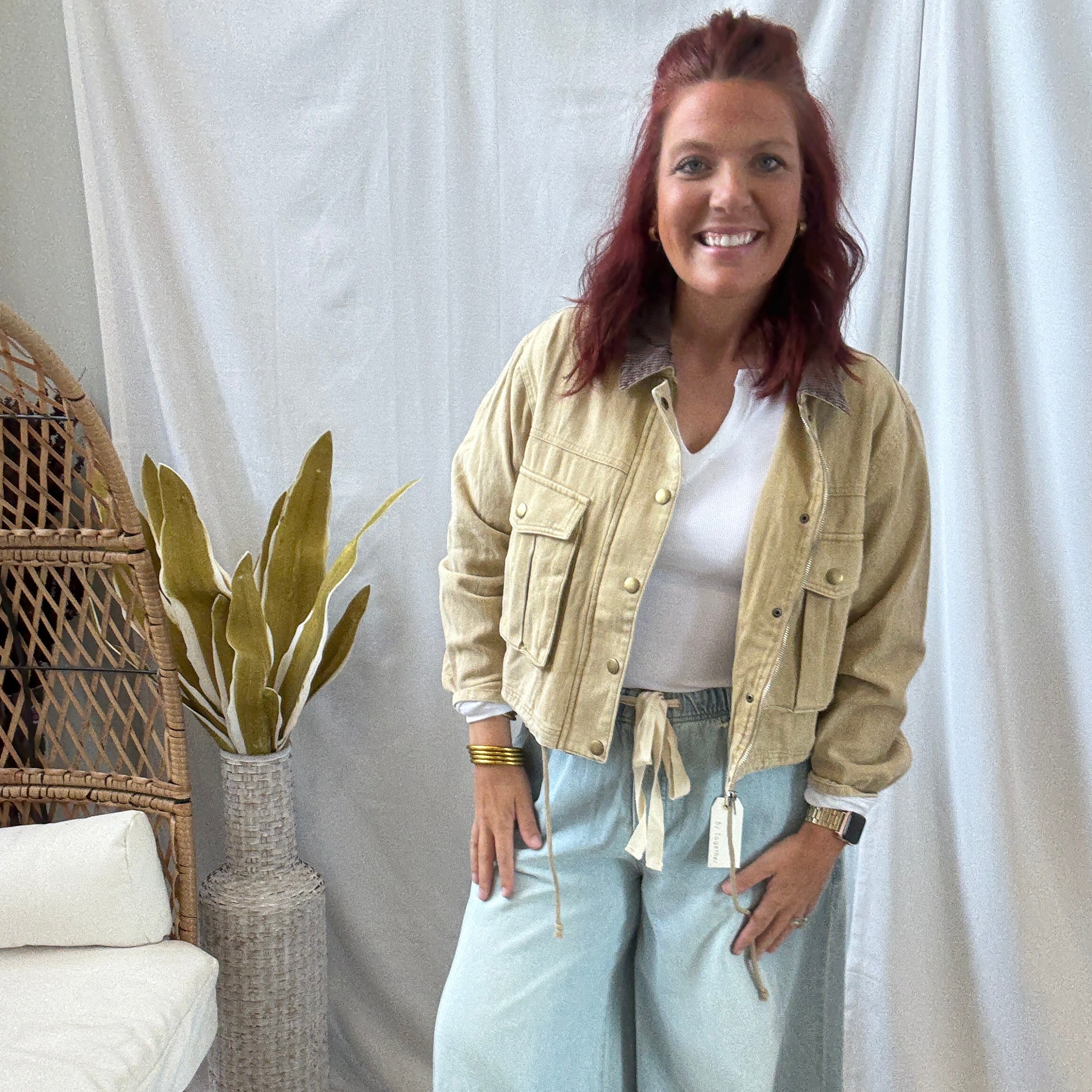 Corduroy Collar Twill Jacket-Sand-Coats & Jackets-hem and thread-The Silo Boutique, Women's Fashion Boutique Located in Warren and Grand Forks North Dakota